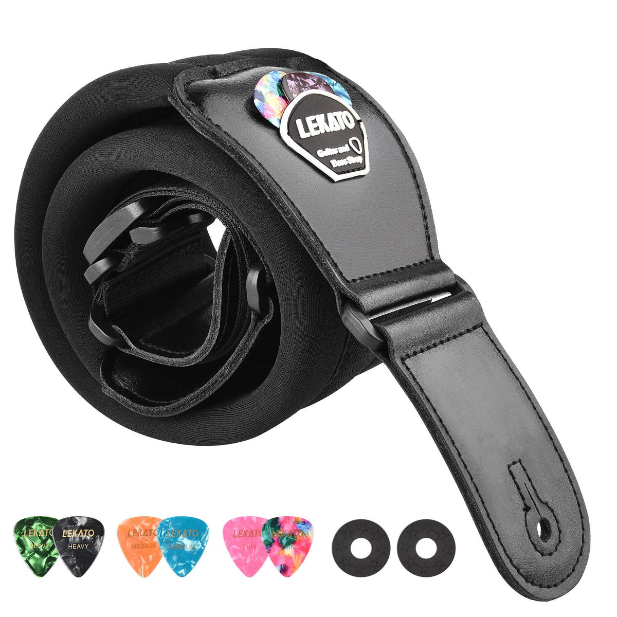 Lekato Bass Guitar Strap For Electric Guitar & Bass 3'' Wide Guitar Straps Padded Bass Guitar Strap Adjustable Length From 50'' 