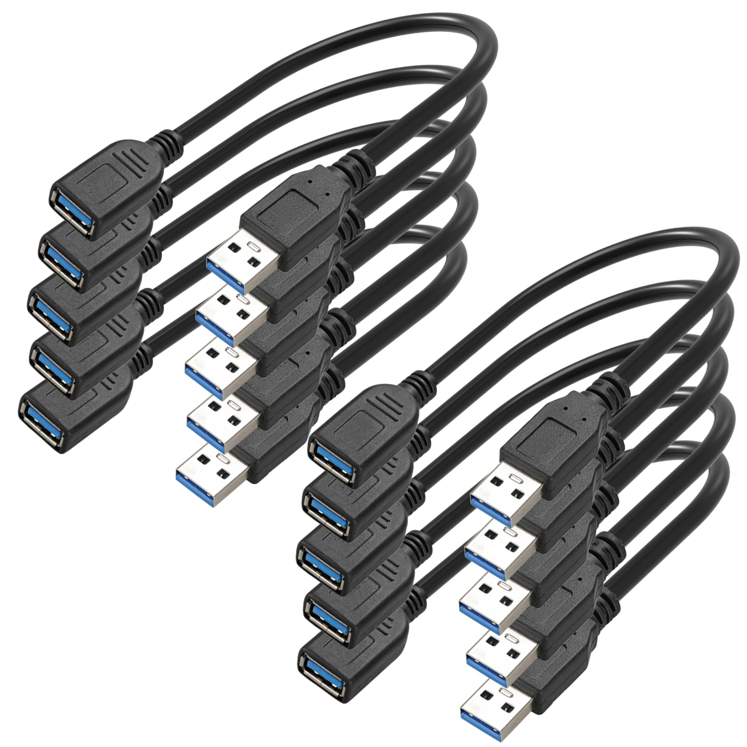 SaiTech IT 10 Pack USB 3.0 Extension Cable 5Gbps Male A to Female A Black 15cm Short