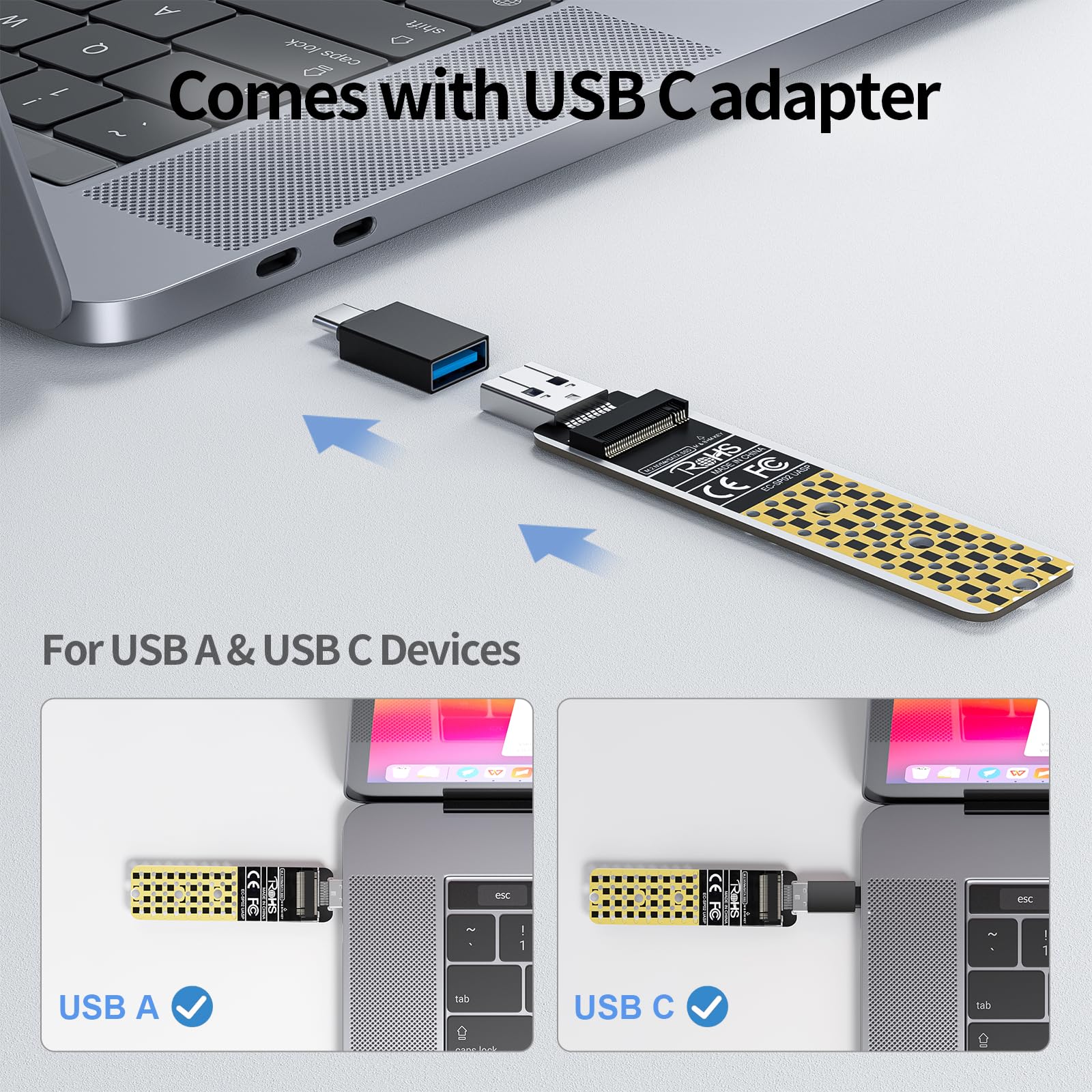 Anyoyo M.2 To Usb Adapter, Usb 3.1 Gen 2 (10 Gbps) To Nvme Pci E M.2 Ssd Adapter Support Uasp For Nvme Ssd Size 2230/2242/2260/2