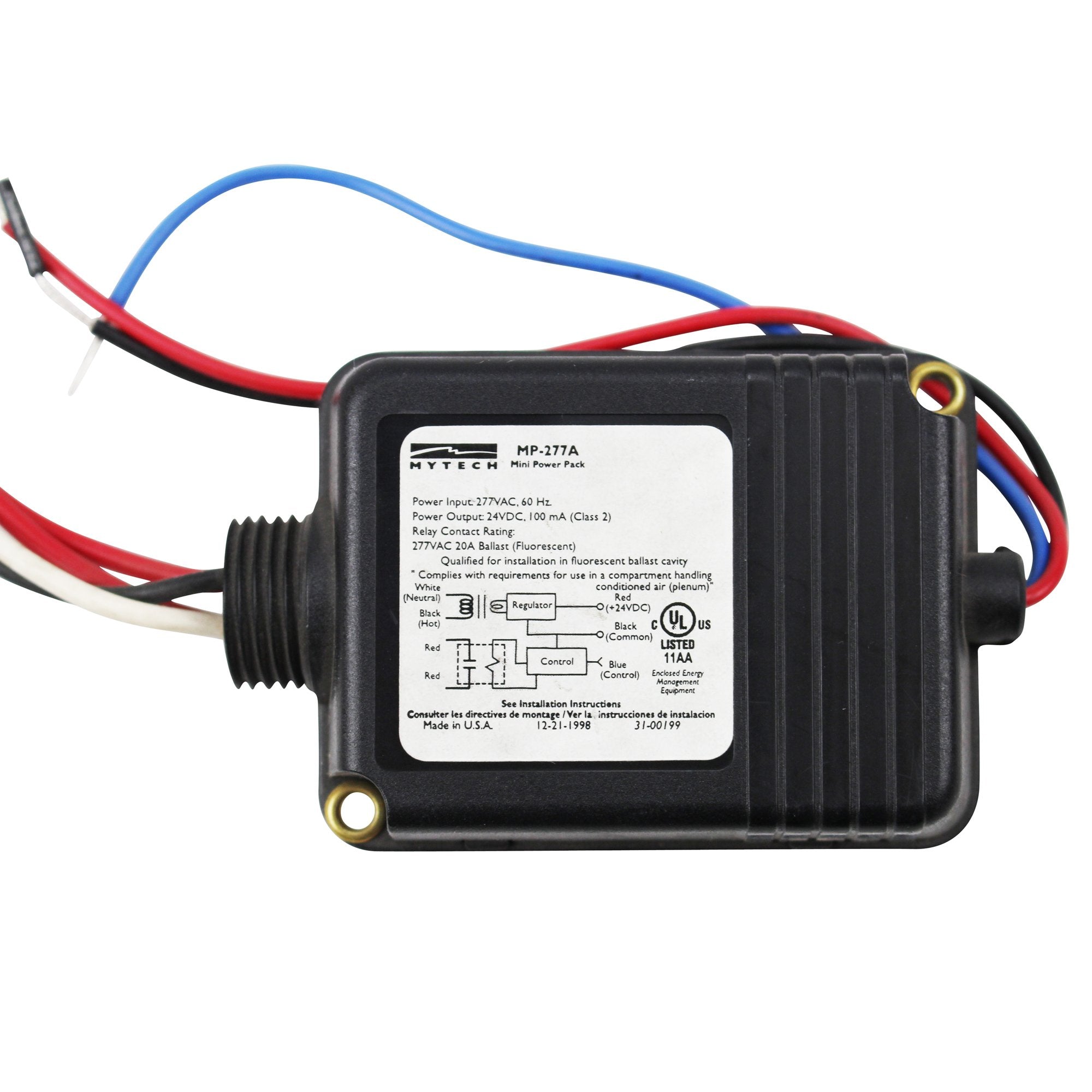 Hubbell Mytech Electrical Mp277A Power Pack Relay Switch, 277 Vac, 24Vdc Control Input Mounting Fixt