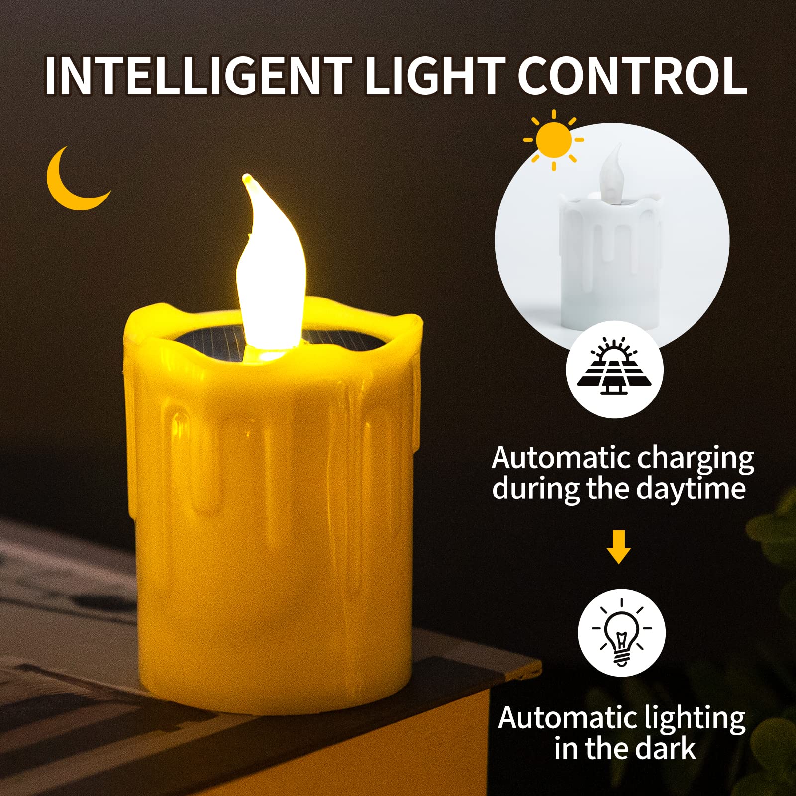 Zhaofubao Solar Candle Light, Warm White Light, Solar Charging Tea Wax Light, 6 Fire Wax Lights, Suitable For Weddings, Valentin