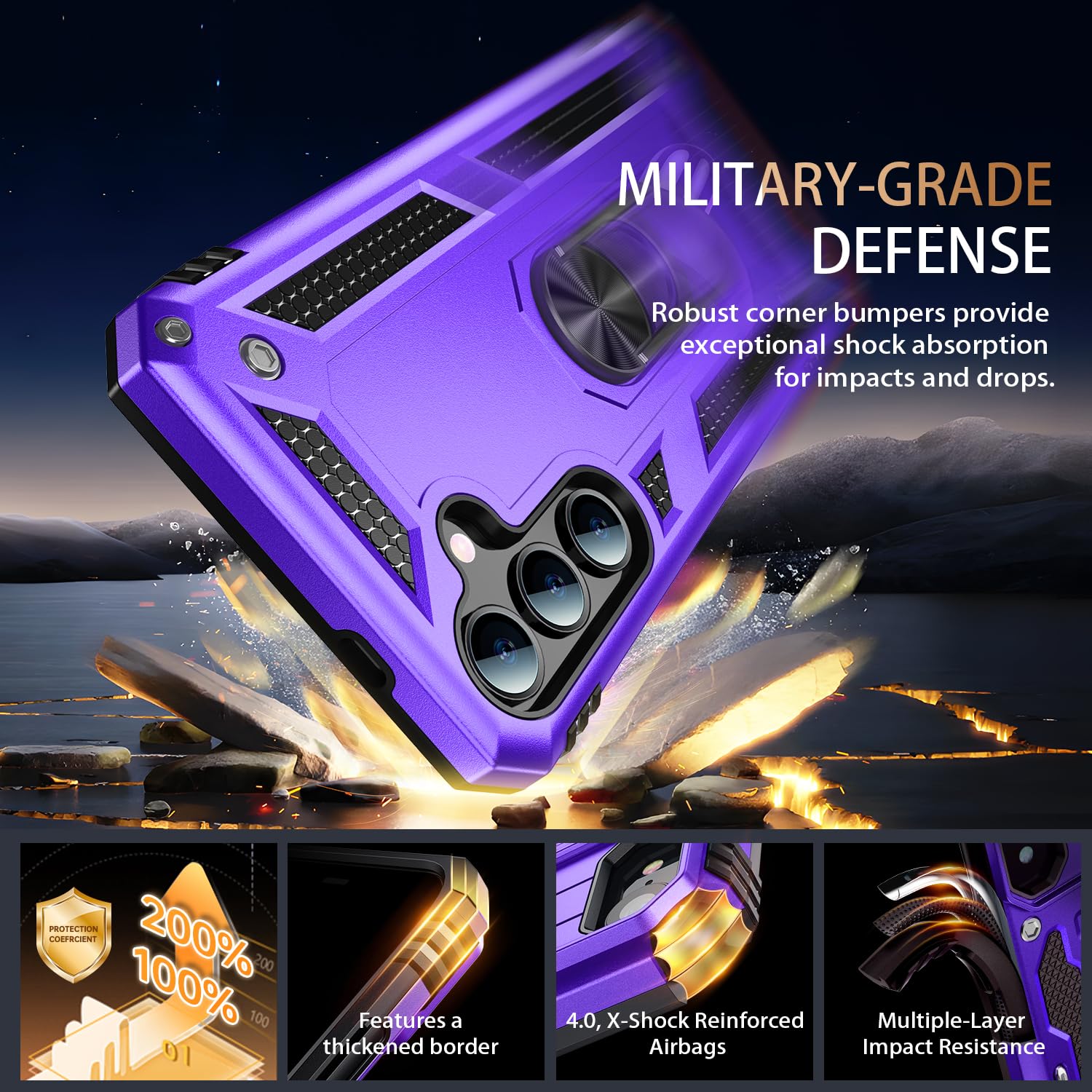 Ikazz For Galaxy S24 Plus Case,Military Grade Shockproof Heavy Duty Protective Phone Cover Pass 16Ft Drop Test With Magnetic Kic