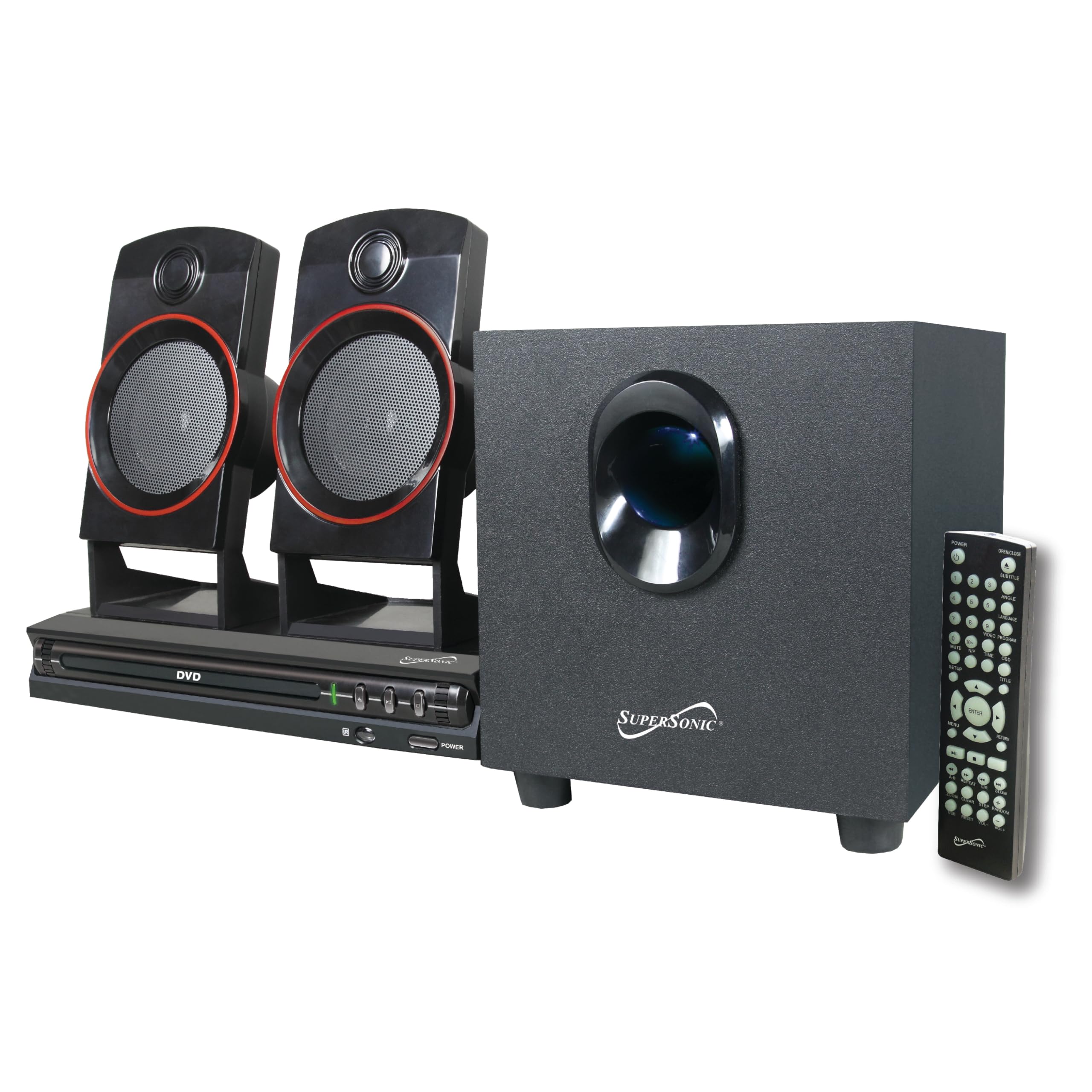 Supersonic Sc 35Ht Sc 35Gt 2.1 Home Theater System (Discontinued By Manufacturer), Black And Red, Two 3W Speakers, One 5W Subwoo