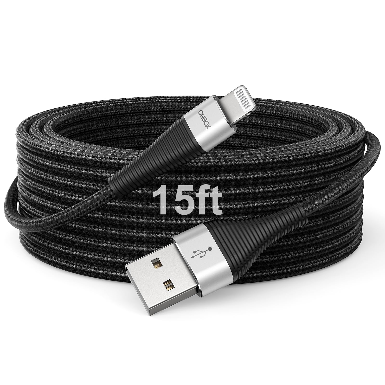 Extra Long Iphone Charger Cord 15Ft, Apple Mfi Certified Usb A To Lightning Cable Braided Fast Charging Cord Compatible With Iphone14/13/12/11 Pro Max/Pro/Xs Max/Xs/Xr/X/8 Plus/8/7/Ipad/Ipod/Airpods