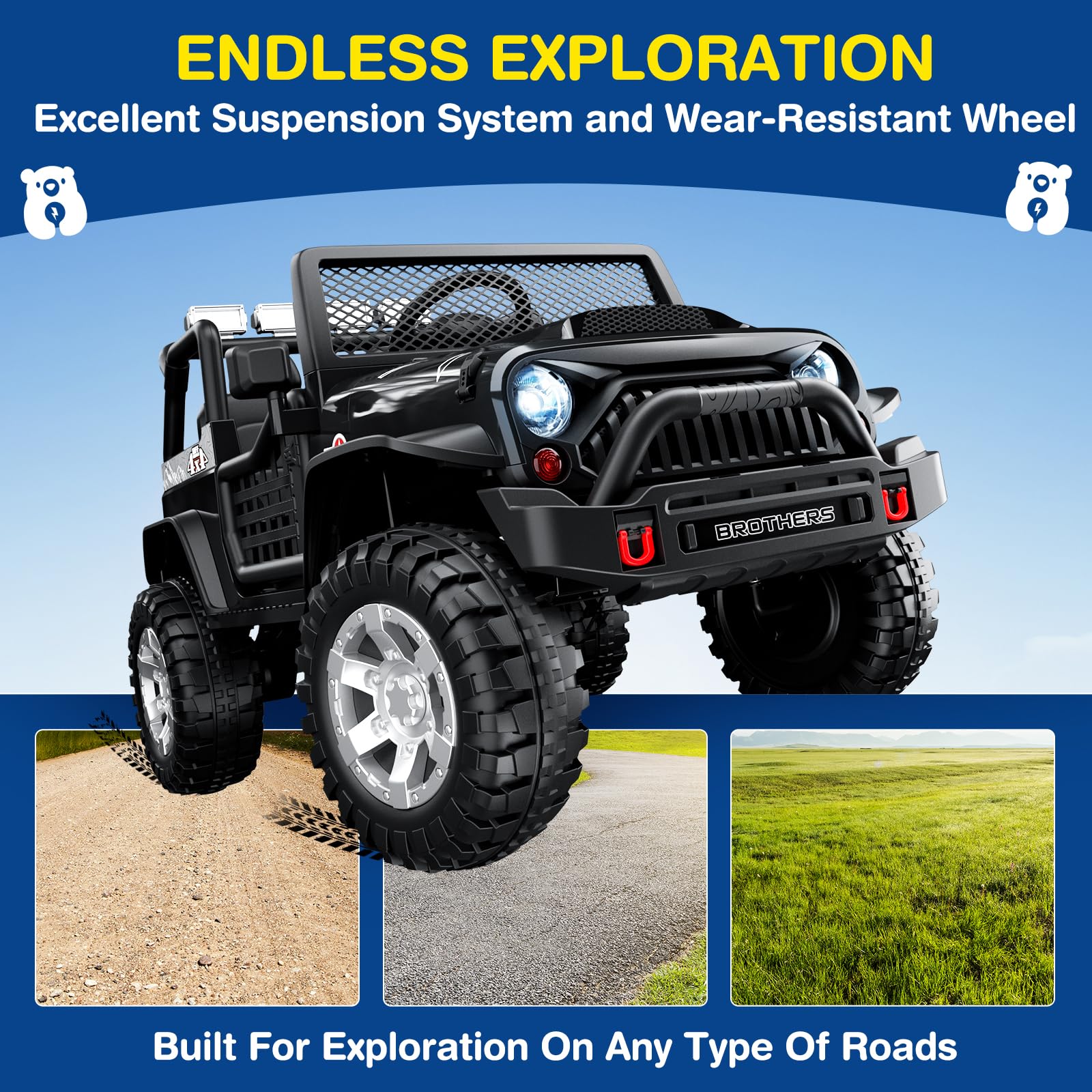 Ligiant L8 Ride On Car, 12V Kids Electric Car W/Remote Control, 2 Seater, Spring Suspension, Bluetooth Speaker, Multi Music Mode