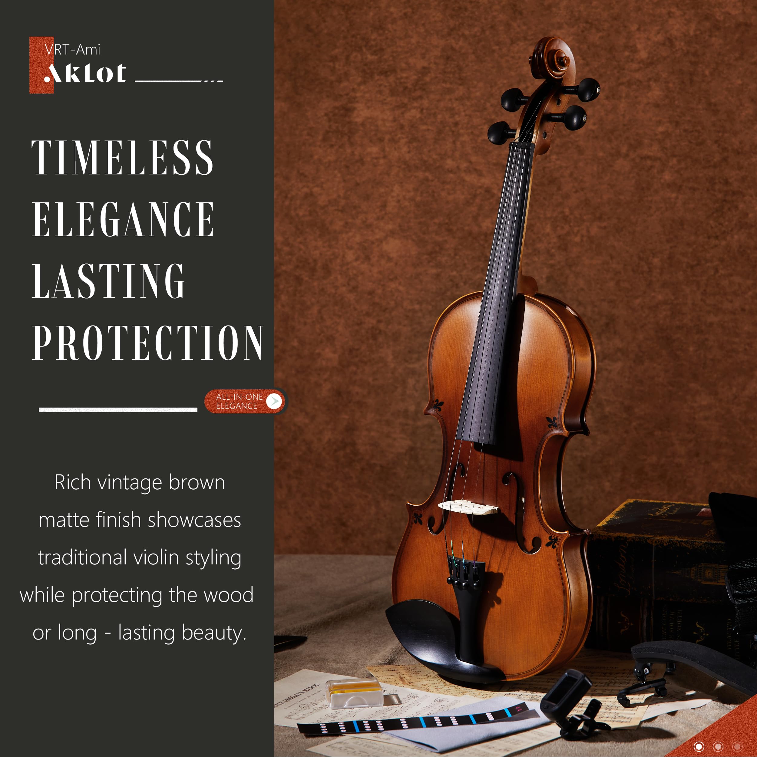 Aklot Handcrafted Full Size Violin: 4/4 Solid Wood Fiddle, Acoustic Beginner Violin Kit With Hard Case, Lesson Book, Bow, Should