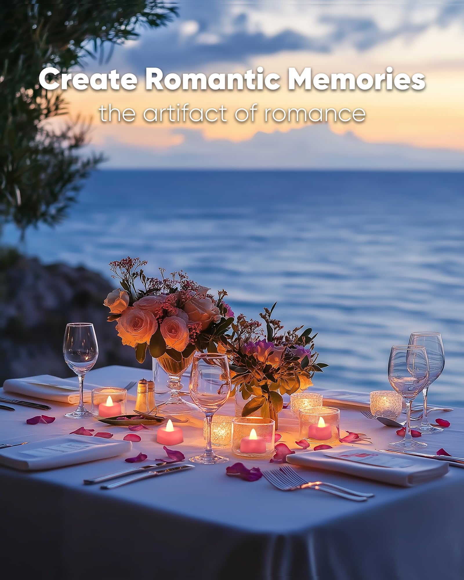 Amagic 4000 Pieces Pink Artificial Rose Petals With 50 Pink Heart Led Tea Lights, Rose Petals And Candles Set For Proposal, Anni