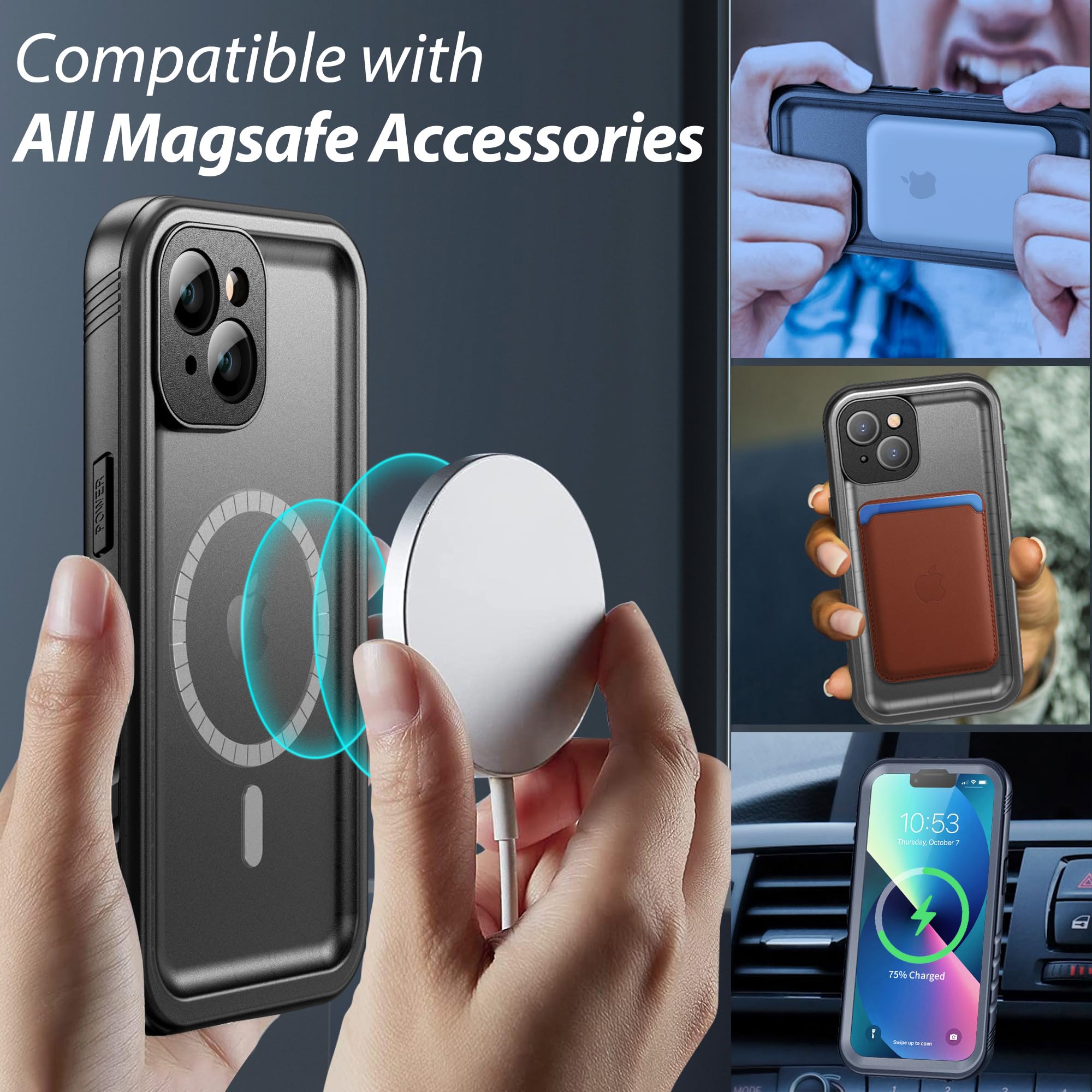 Sportlink For Iphone 13 Case Waterproof   Buit In Screen Protector [Compatible With Magsafe][Ip68 Underwater][6.6Ft Military Dro