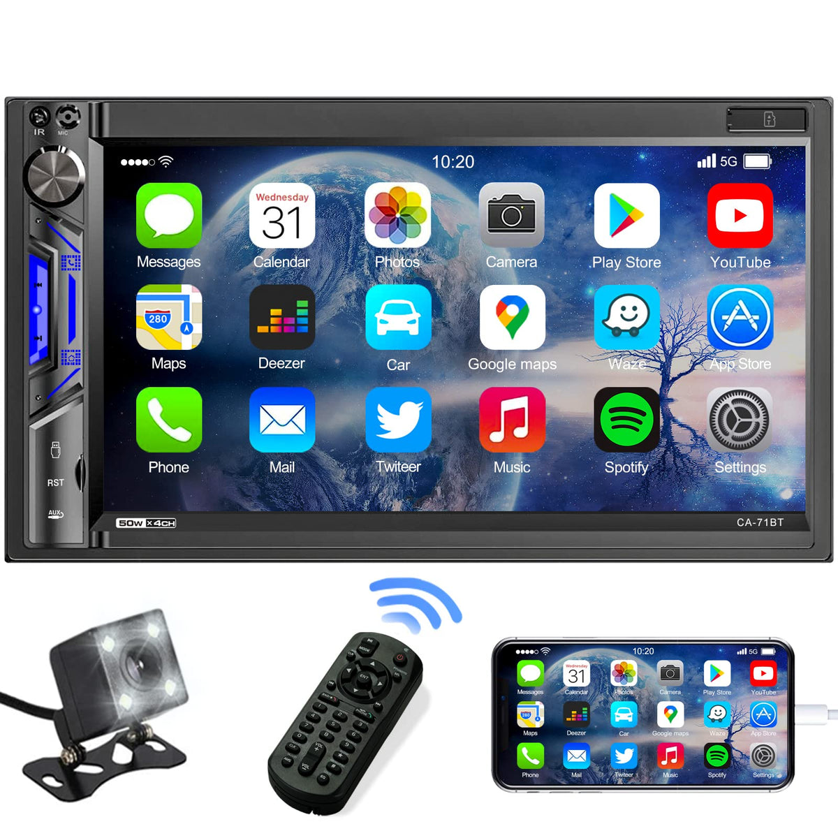 Double Din Car Stereo Receiver: 7 Inch Hd Touchscreen Car Audio With Bluetooth   Lcd Capacitive Monitor | Mirrorlink | Live Rear