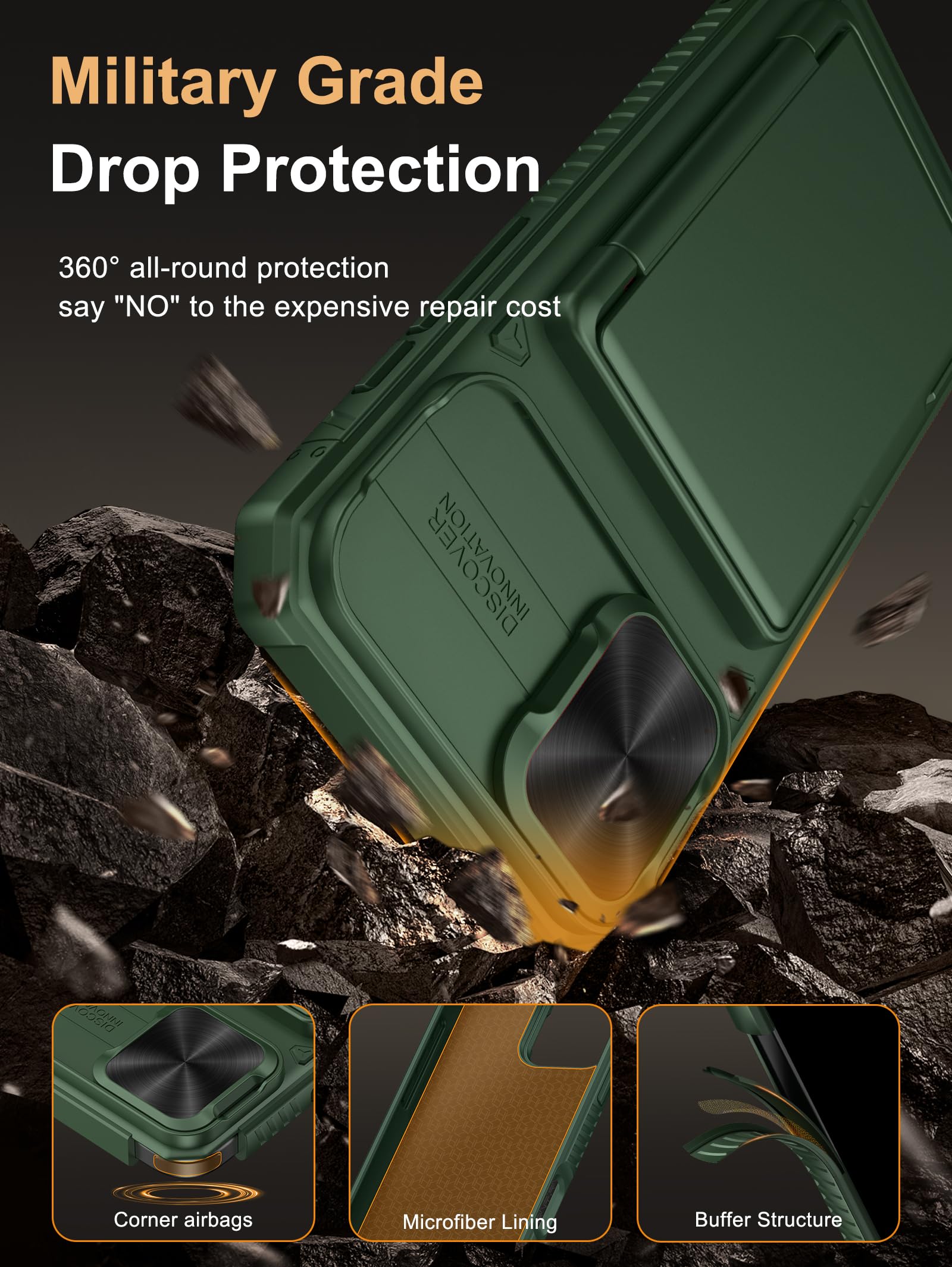 Vihibii For Iphone 16 Plus Case With Card Holder (4 Cards) [Rfid Blocking] & Slide Camera Cover, Military Grade Drop Protection,