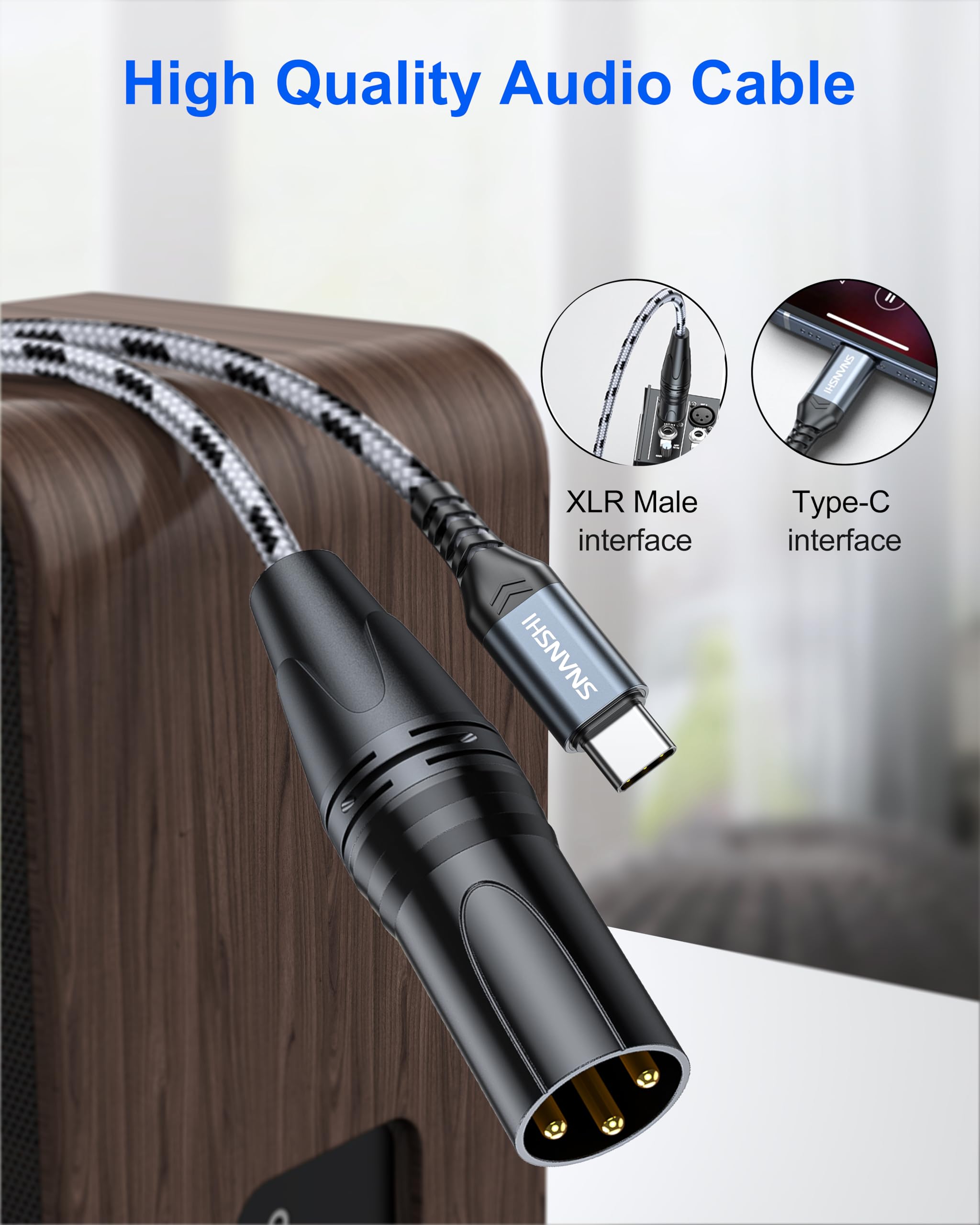 Snanshi Usb C To Xlr Cable 6 Ft, Usb Type C To Xlr Male Output Cable For Amplifier, Speaker, Mixer Console, Etc