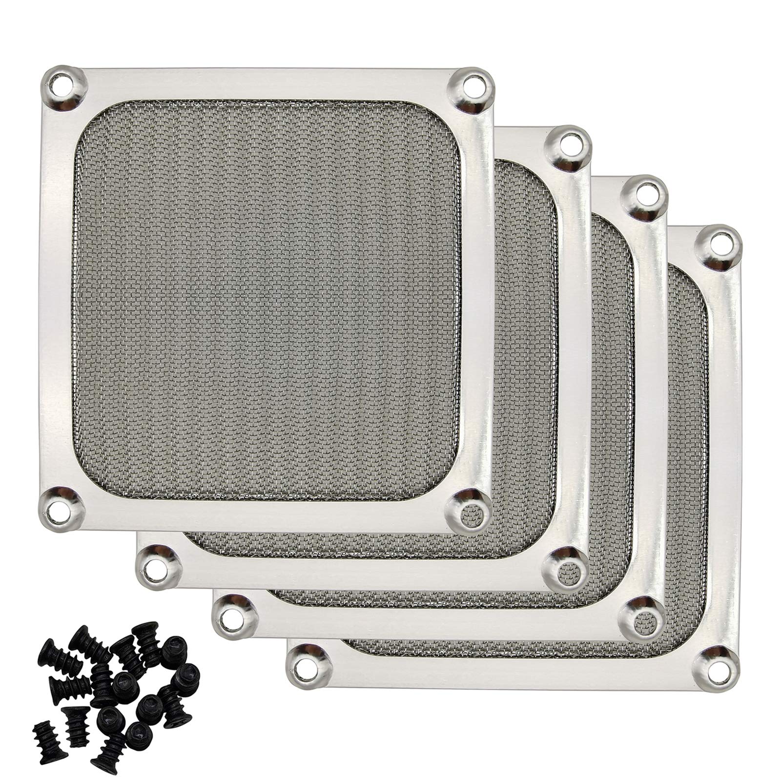90Mm 92Mm Computer Fan Filter Grills With Screws, Aluminum Frame Ultra Fine Stainelss Steel Mesh   4 Pack (Silver)