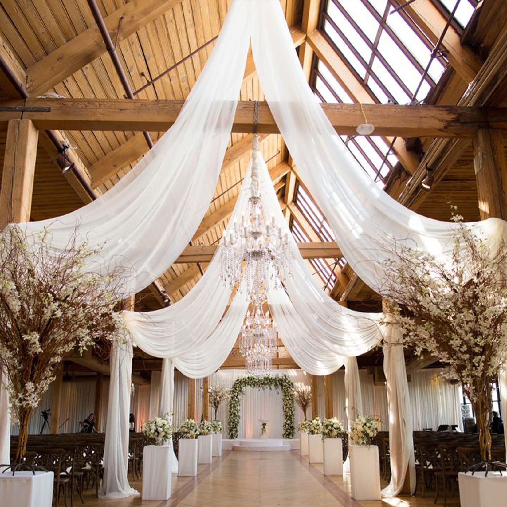 Fuhsy Ceiling Drapes For Parties White Wedding Arch Drapes 6 Panels 5Ftx10Ft Chiffon Fabric Wedding Drapery Tulle Sheer Curtains