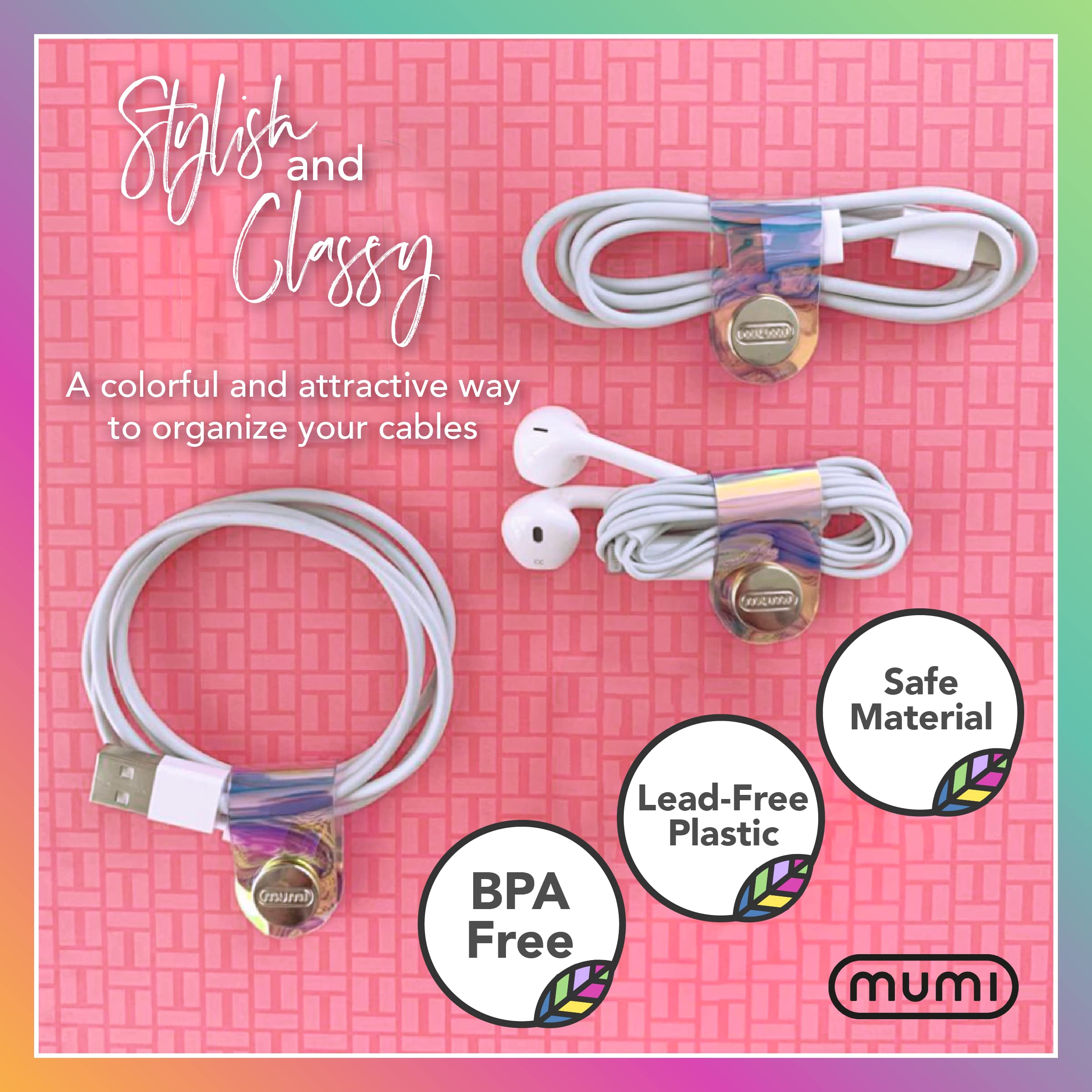 Mumi Holographic Cord Organizer   Cable Organizer   Stylish Cable Ties   Cord Wrap Cable Management   3.1 X 0.78 Inches Cable St