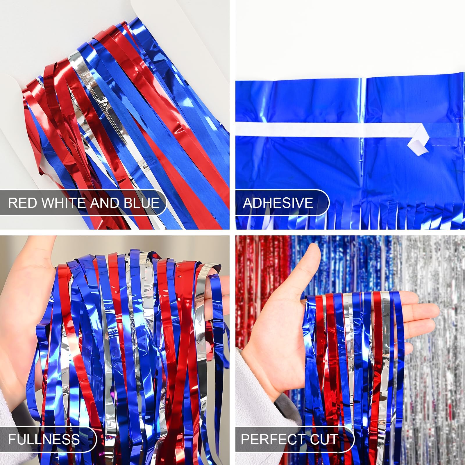 4Th Of July Decorations, 2 Packs 3.3 X 6.6 Ft Red White And Blue Foil Fringe Backdrop Curtains Tinsel Streamers For Patriotic, M