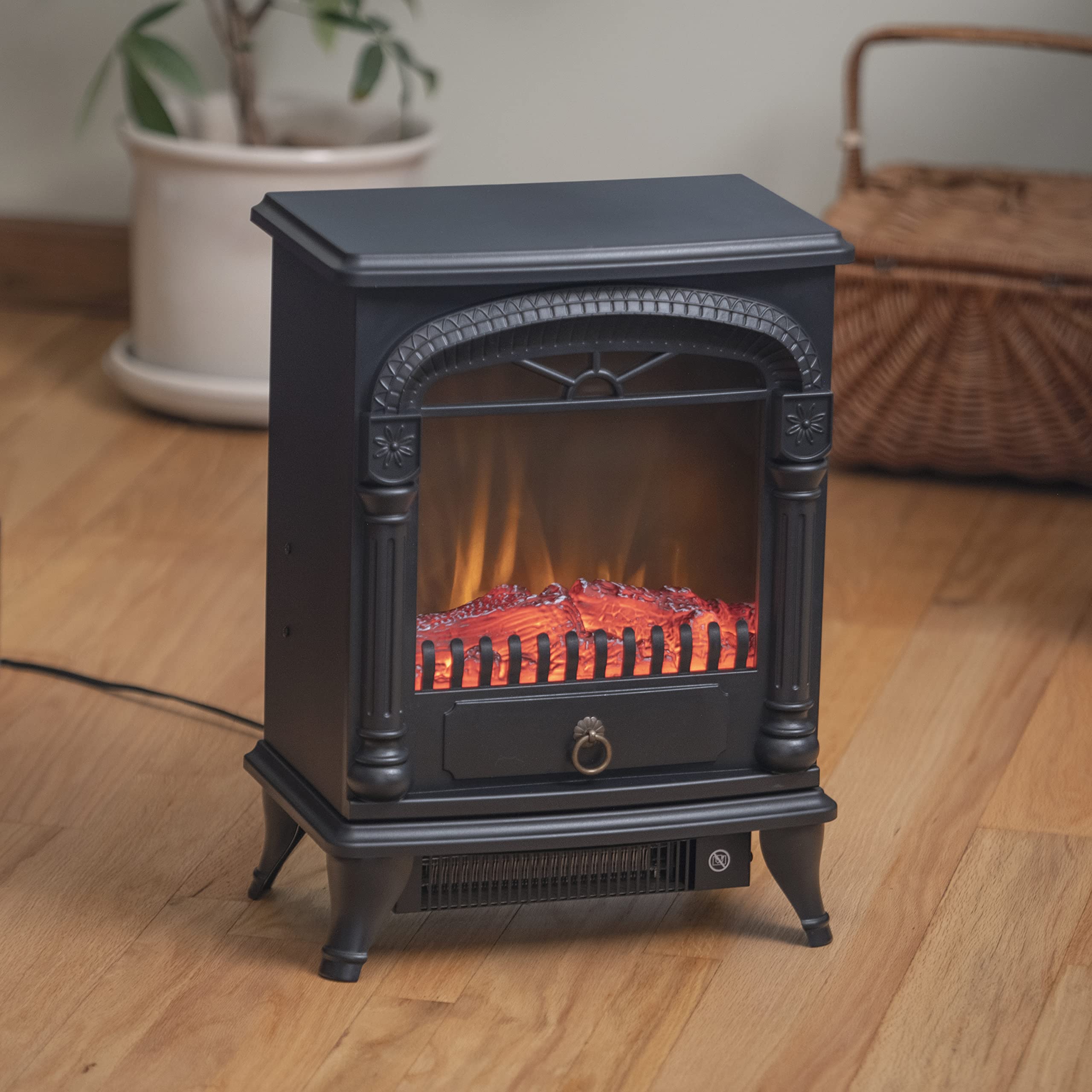 Comfort Zone Electric Fireplace Space Heater, Traditional Warm Stove Style, Realistic 3D Flame Effect, Adjustable Thermostat, &