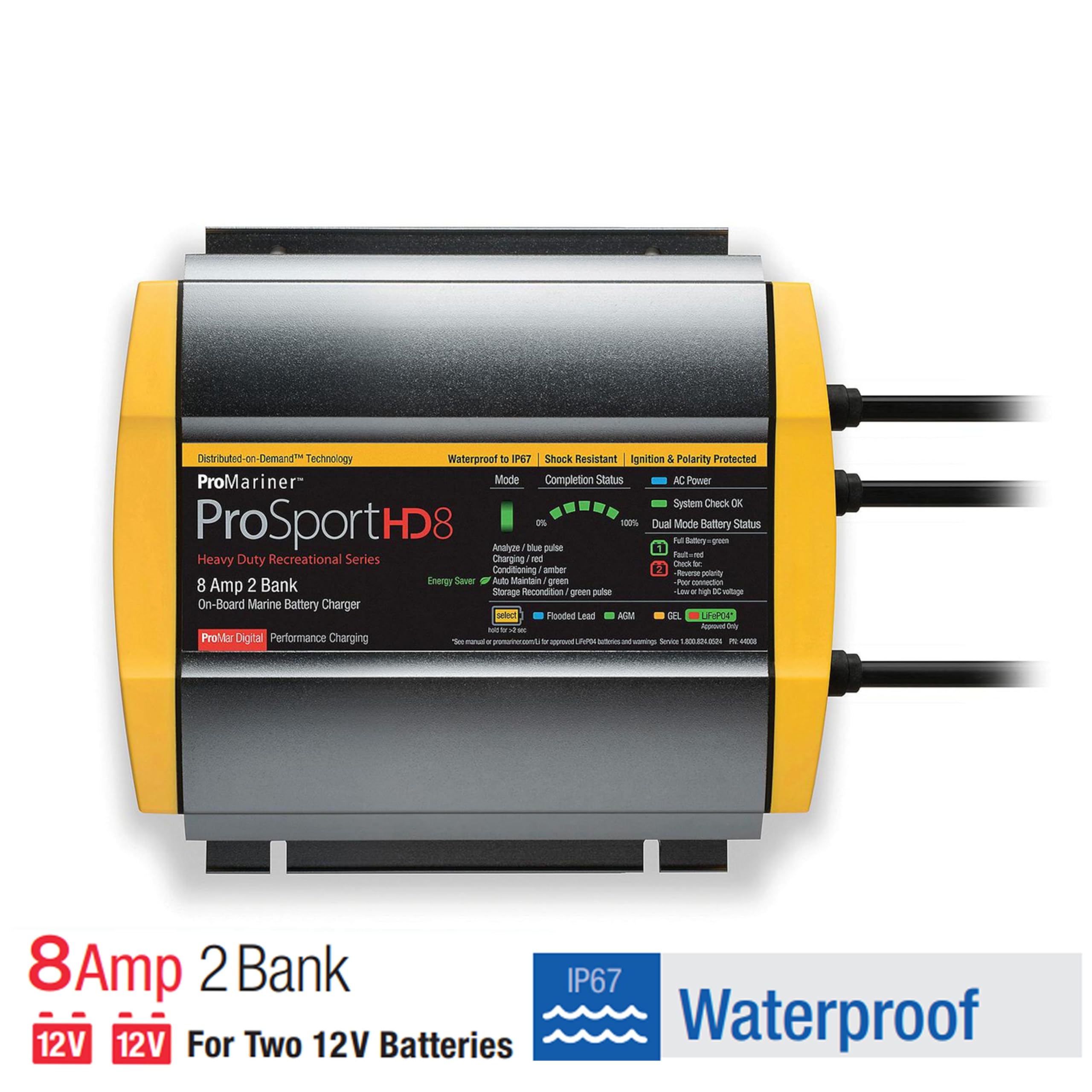 Promariner 44008 Prosport Hd Waterproof Marine Battery Charger, 8 Amp, 2 Bank,WBEEAB0832DZJ9F