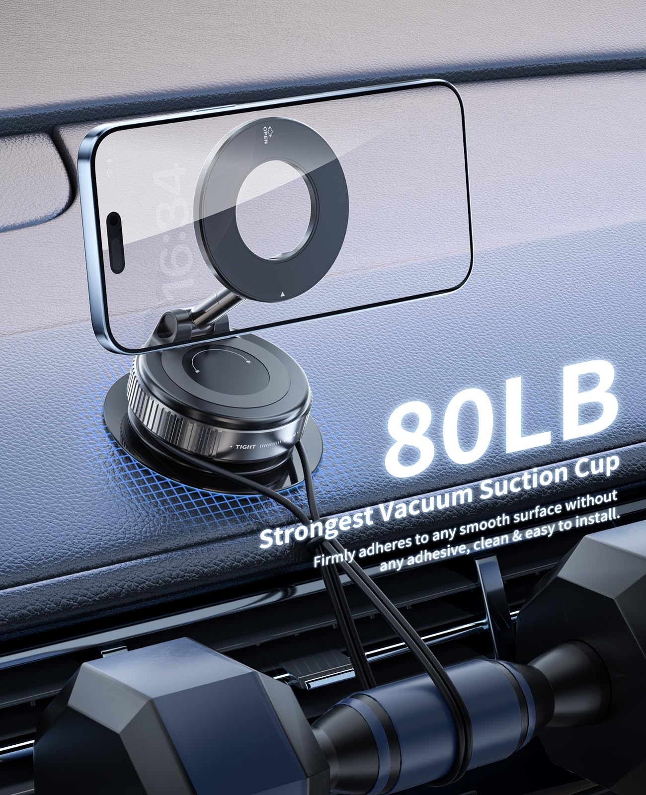 Dkgeveao Vacuum Magnetic Phone Holder For Car,Suction Cup Phone Mount,Foldable Vacuum Magnetic Phones Stand,Magnet Car Mount For