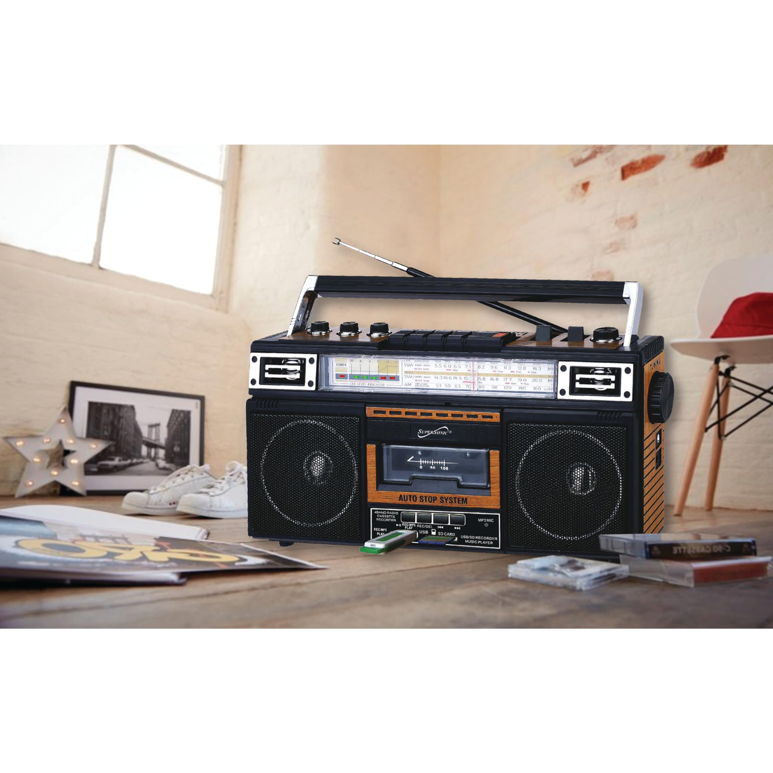 Supersonic Sc 3201Bt Retro Radio And Bluetooth Speaker: Built In Analog Music To Digital Files Converter