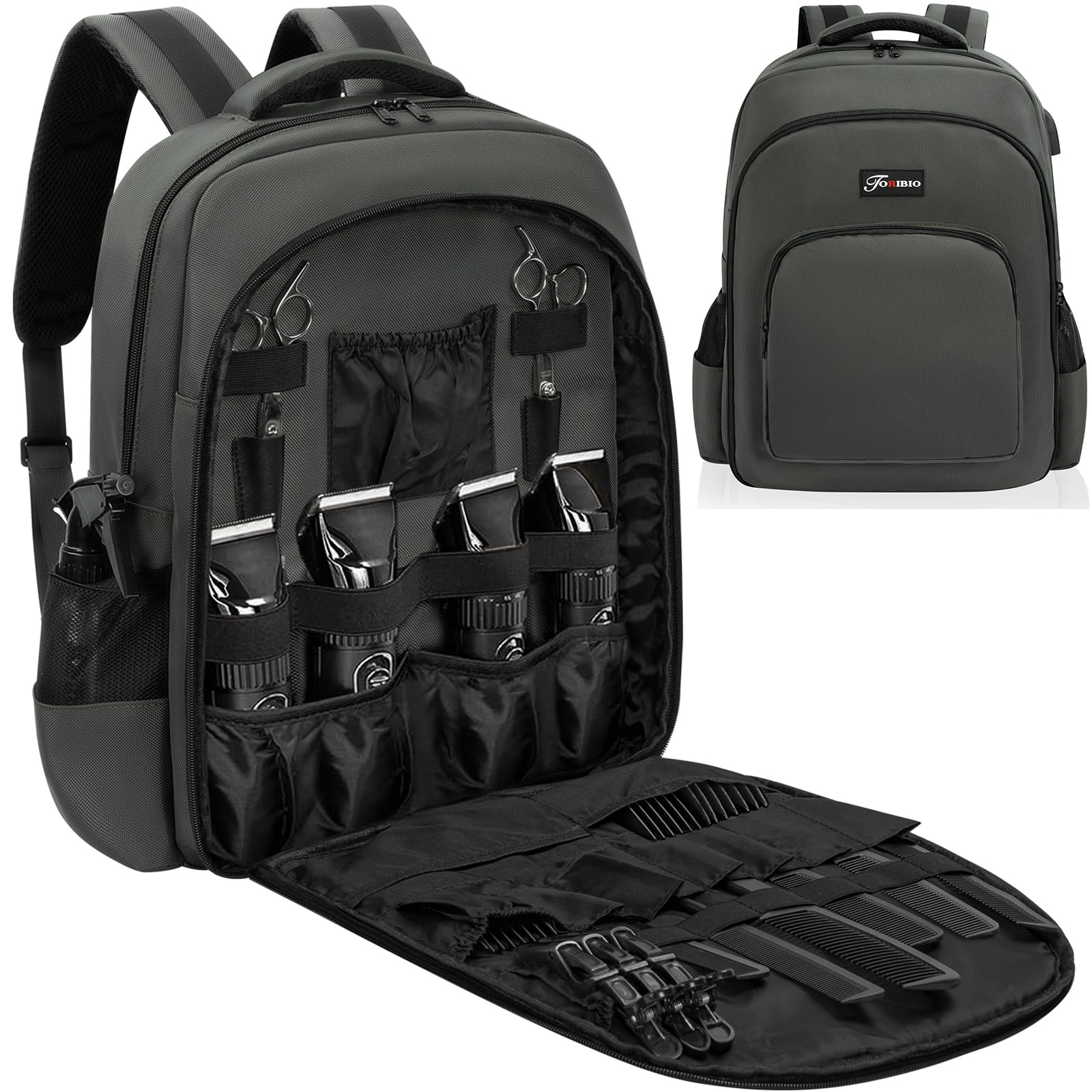 TORIBIO Barber Supplies Bag Backpack for Men, Clipper Tool Bookbag