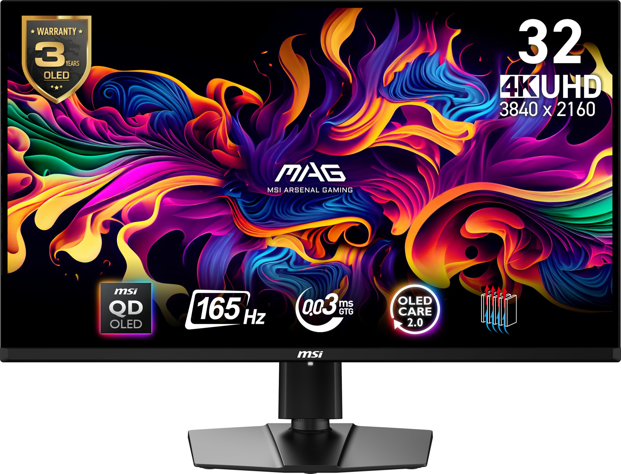 MSI MAG 321UP QD-OLED 32-inch QD-OLED 3840 x 2160 (UHD) Computer Monitor, 165Hz, Adaptive-Synch, HDMI, Display Port, VGA Port, V