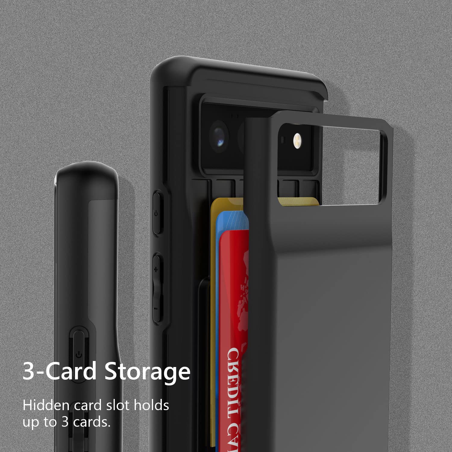 Teelevo Dual Layer Wallet Case For Google Pixel 6, Protective Case With 3 Card Storage For Google Pixel 6   Black