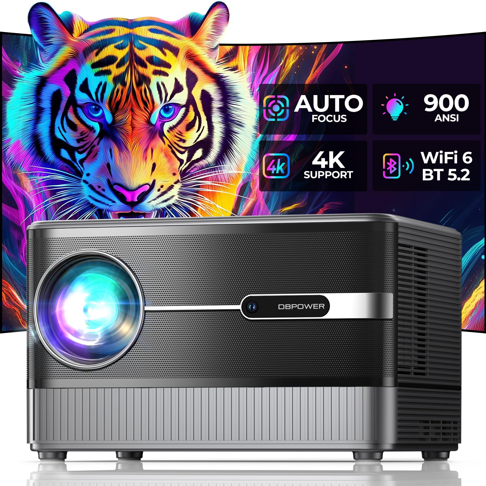 [Auto Focus/5'' Lcd] Outdoor Projector 4K With Wifi 6 And Bluetooth, Dbpower 900 Ansi Native 1080P Portable Projector, Auto Keys