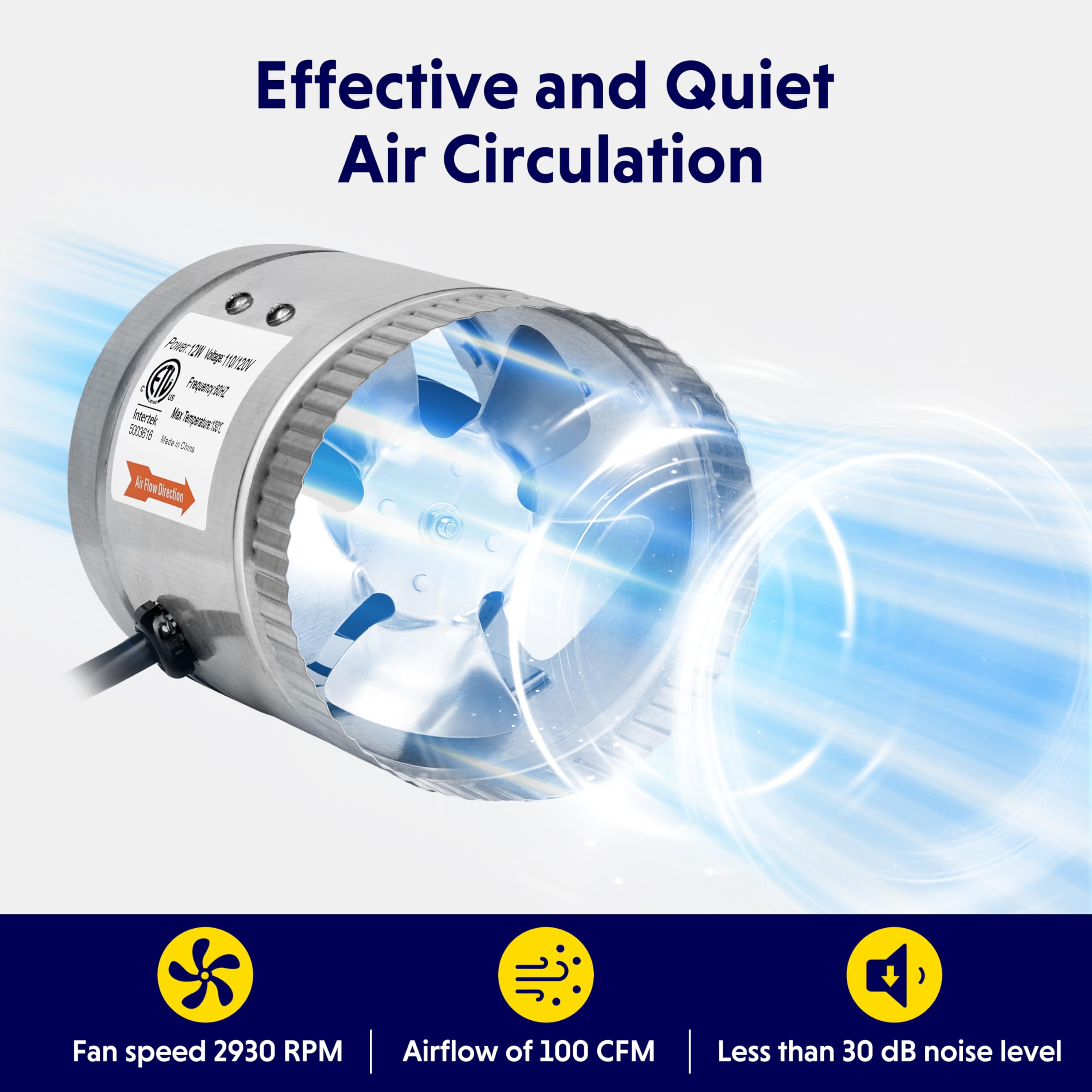 Ipower 4 Inch 100 Cfm Booster Fan Inline Duct Vent Blower For Hvac Exhaust And Intake 5.5' Grounded Power Cord, Low Noise, Silve