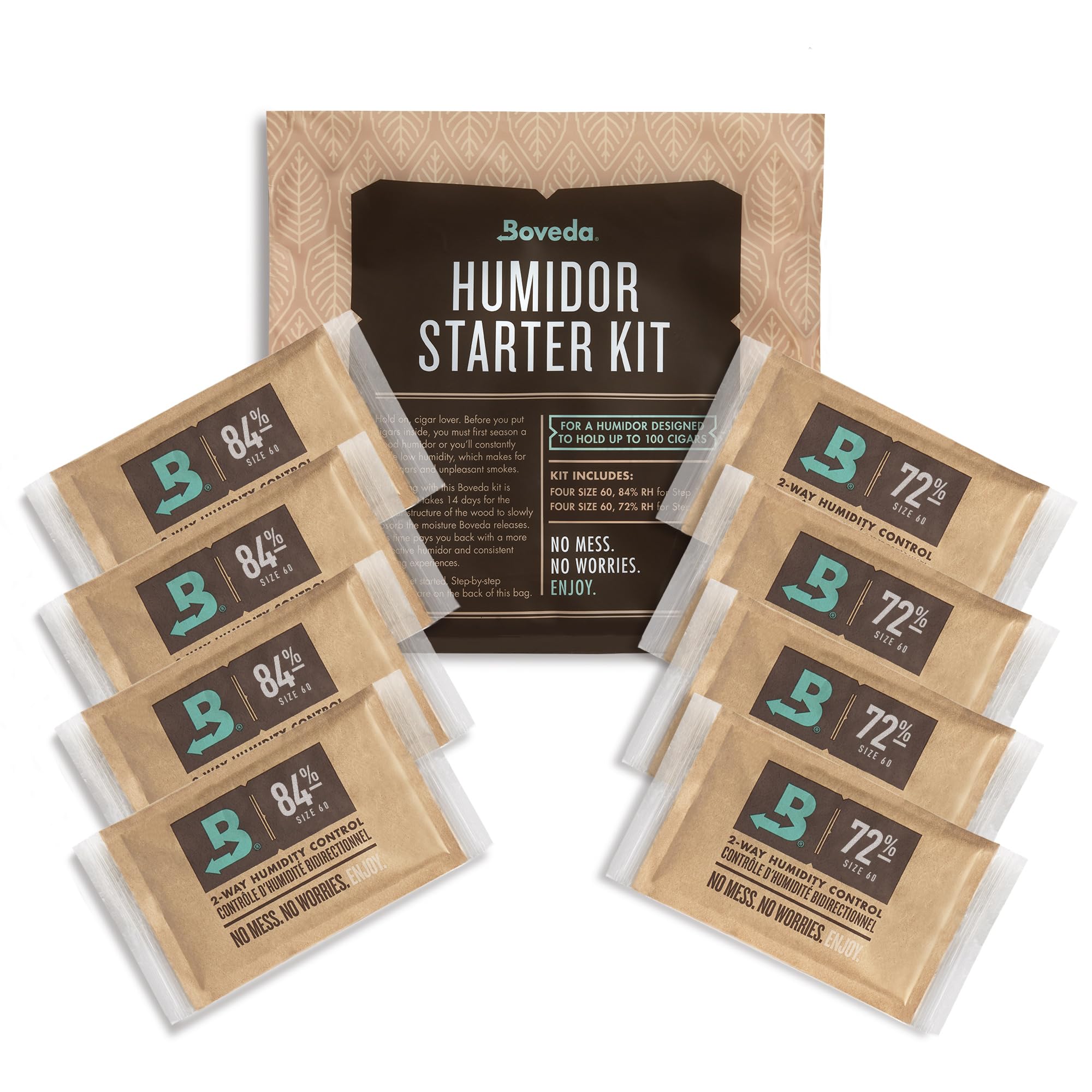 Boveda Starter Kit Bundle: Season A Wood Storage Box Plus Maintain Humidity With 2 Way Humidity Control | Includes (2) Each Size