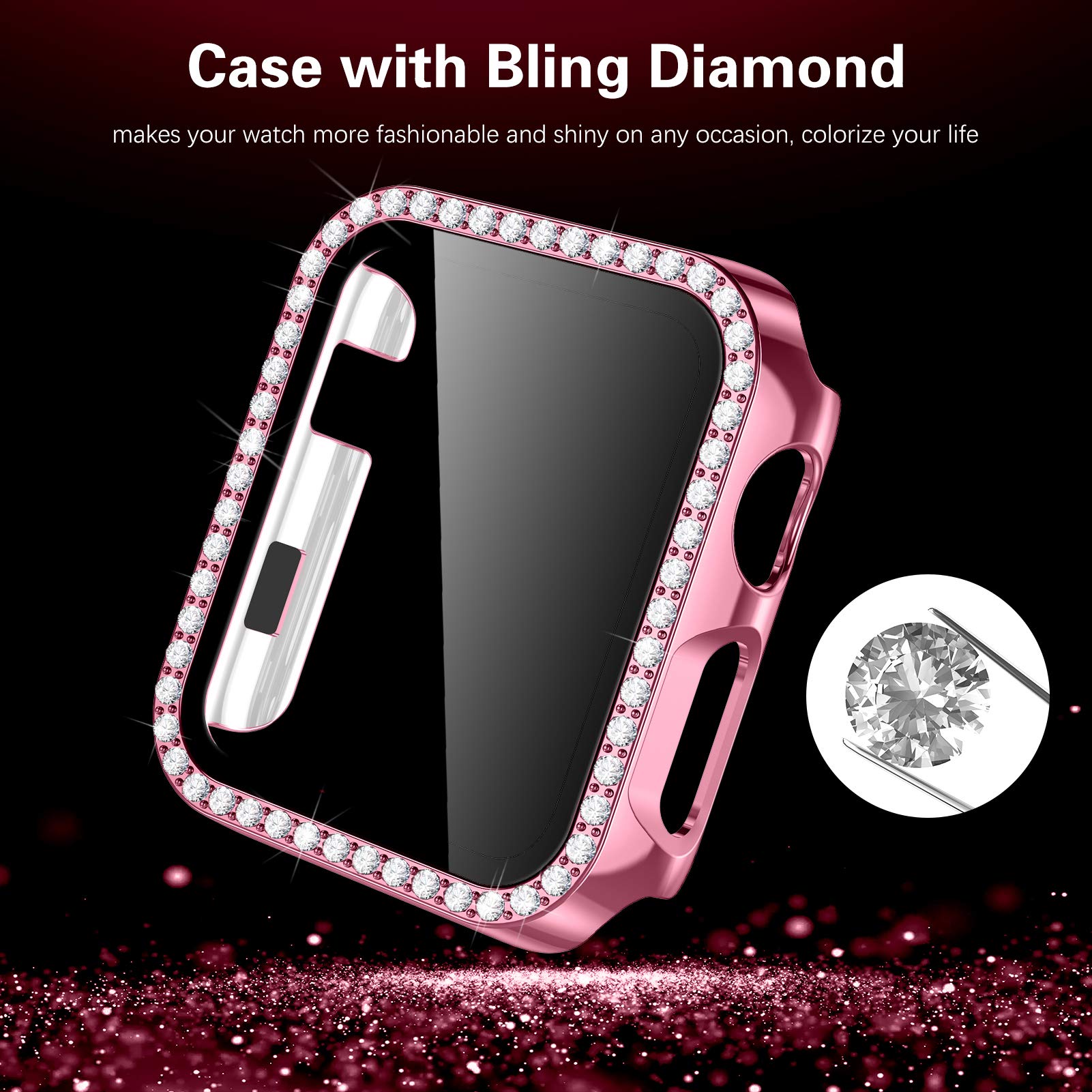 Zaroto Hard Case For Apple Watch 42Mm, Bling Diamonds With Screen Protector For Iwatch Se, Overall Protective Cover Case For Iwa