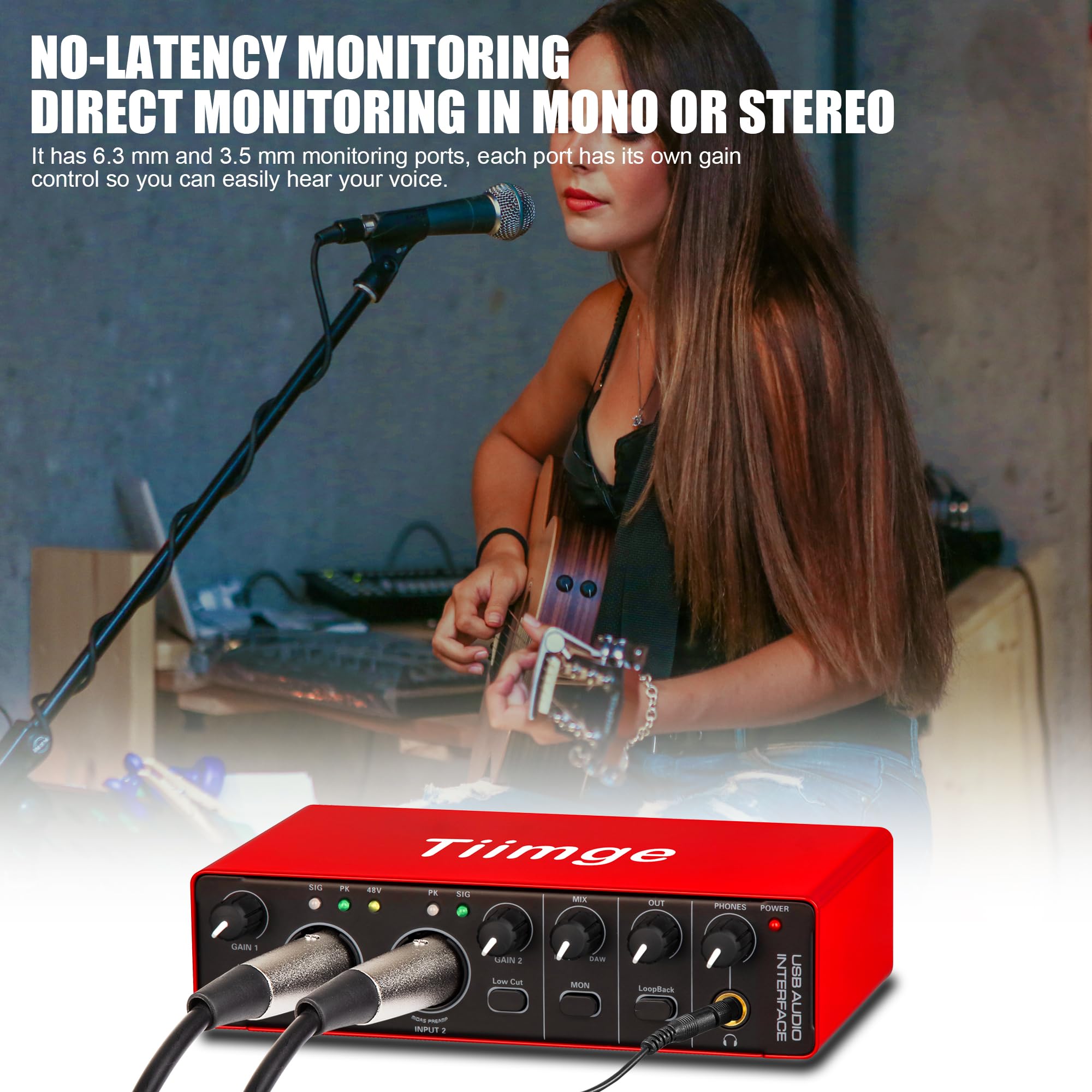 Tiimge 2X2 Usb Audio Interface For Pc, With 48V Phantom Power, 24Bit/192Khz High Fidelity, Mic Preamplifier Xlr/Tsr/Ts Ports, Co