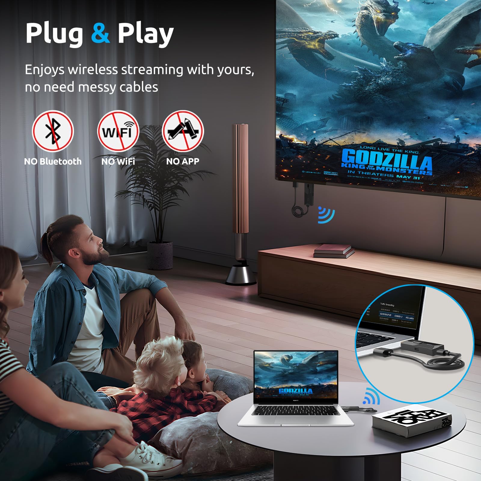 Wireless Hdmi Transmitter And Receiver, Plug & Play 4K Decording, Portable 2.4G/5G Wireless Hdmi Extender Kit For Streaming Vide