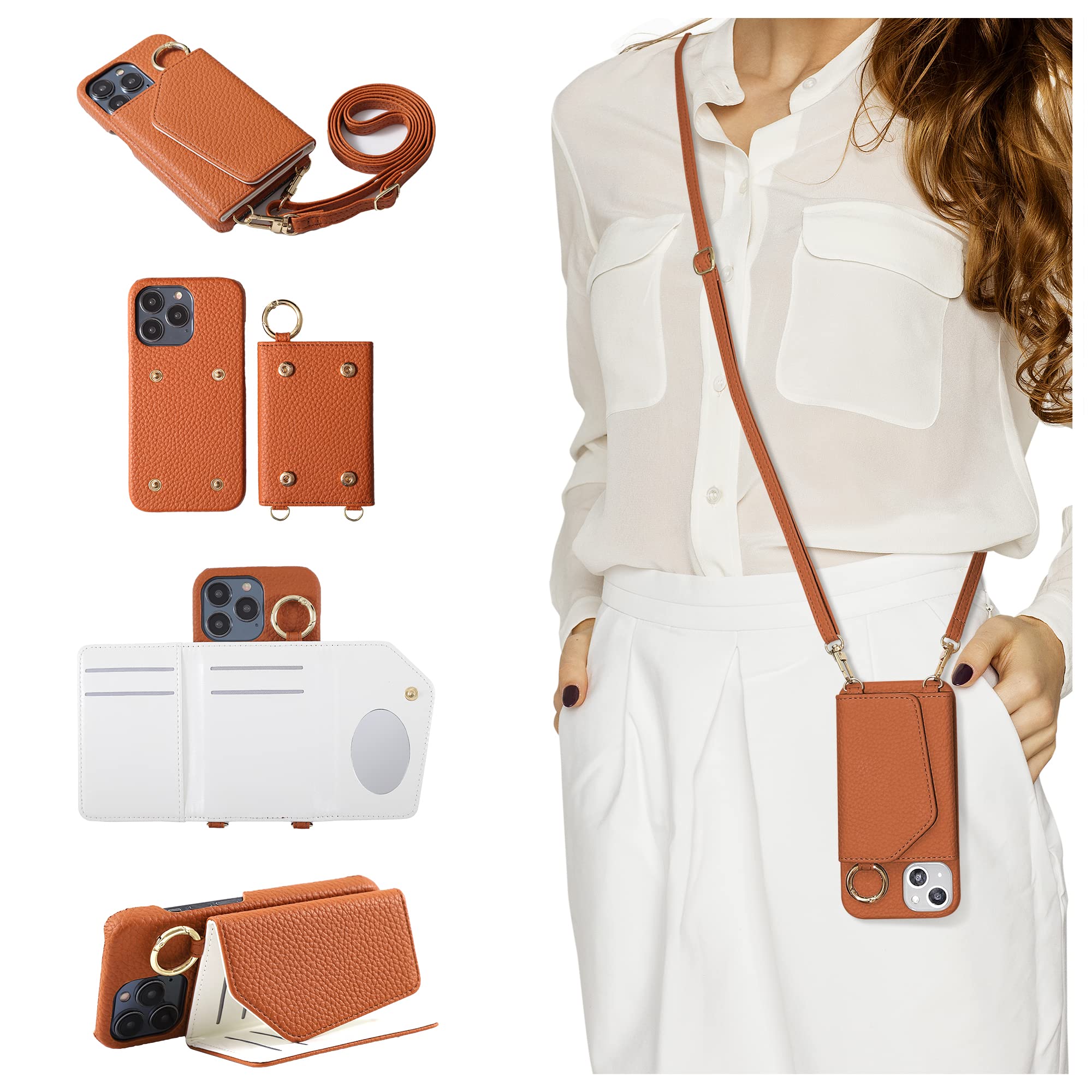 Handodo Wallet Case Compatible Iphone 13 Pro,Women Vegan Leather Detachable Crossbody Phone Case With Rfid Blocking Card Holder