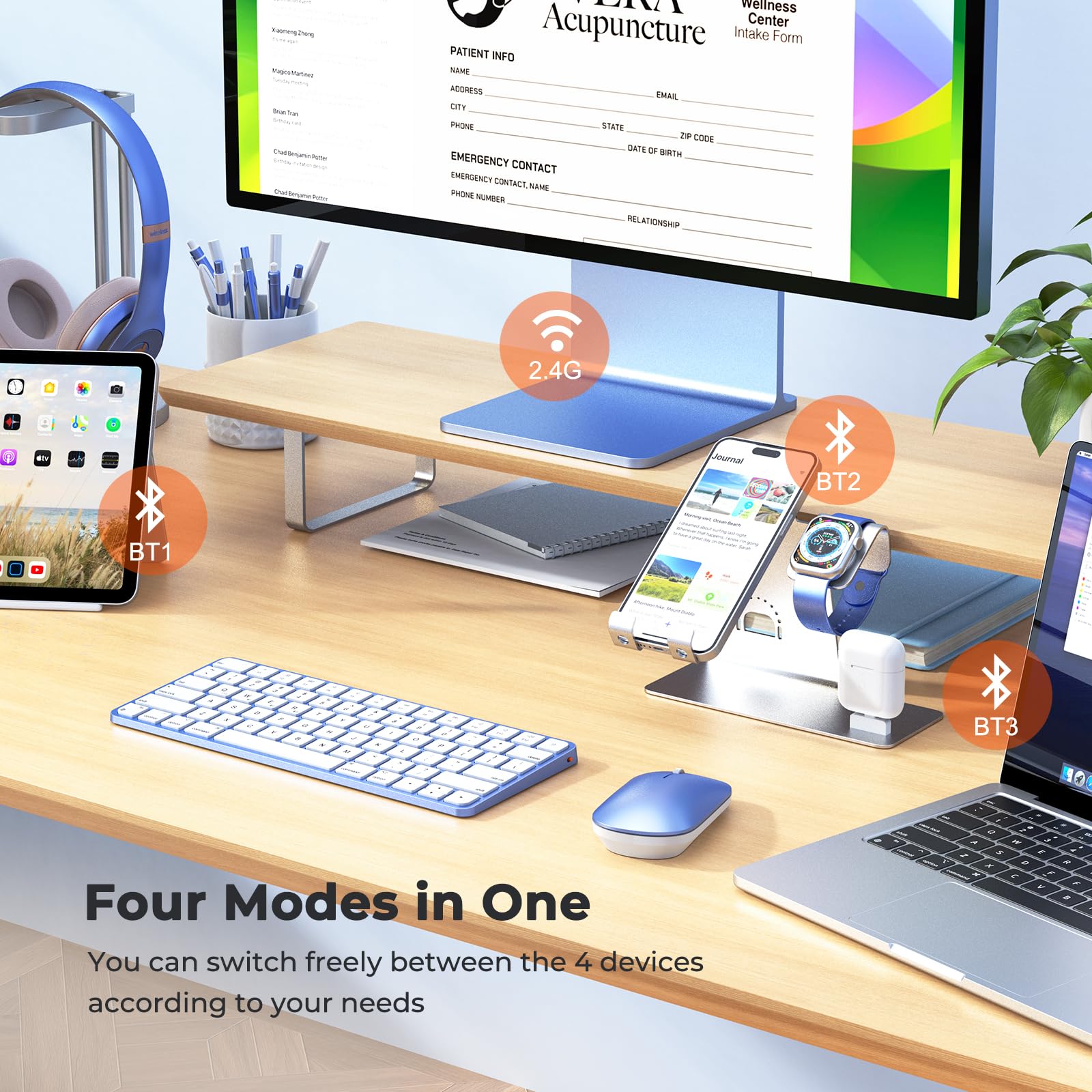 Meetion Wireless Bluetooth Keyboard And Mouse For Mac, Multi Device Quiet Slim Rechargeable Low Profile Apple Layout Magic Keybo