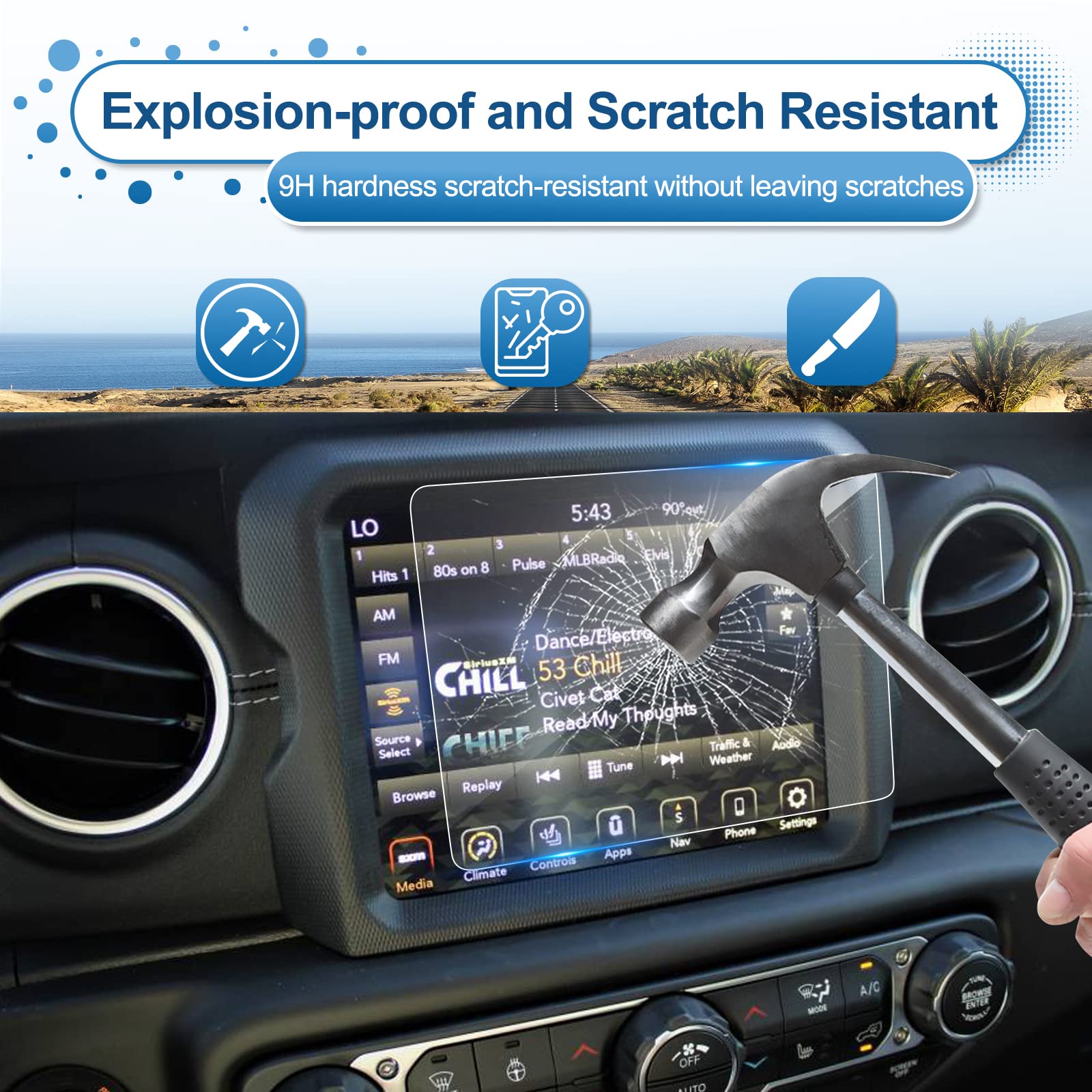 Coleya 2018 2022 2023 Wrangler Screen Protector For Jeep Wrangler (Sahara/High Altitude/Rubicon/Rubicon 392/Sport S/Willys) 8.4