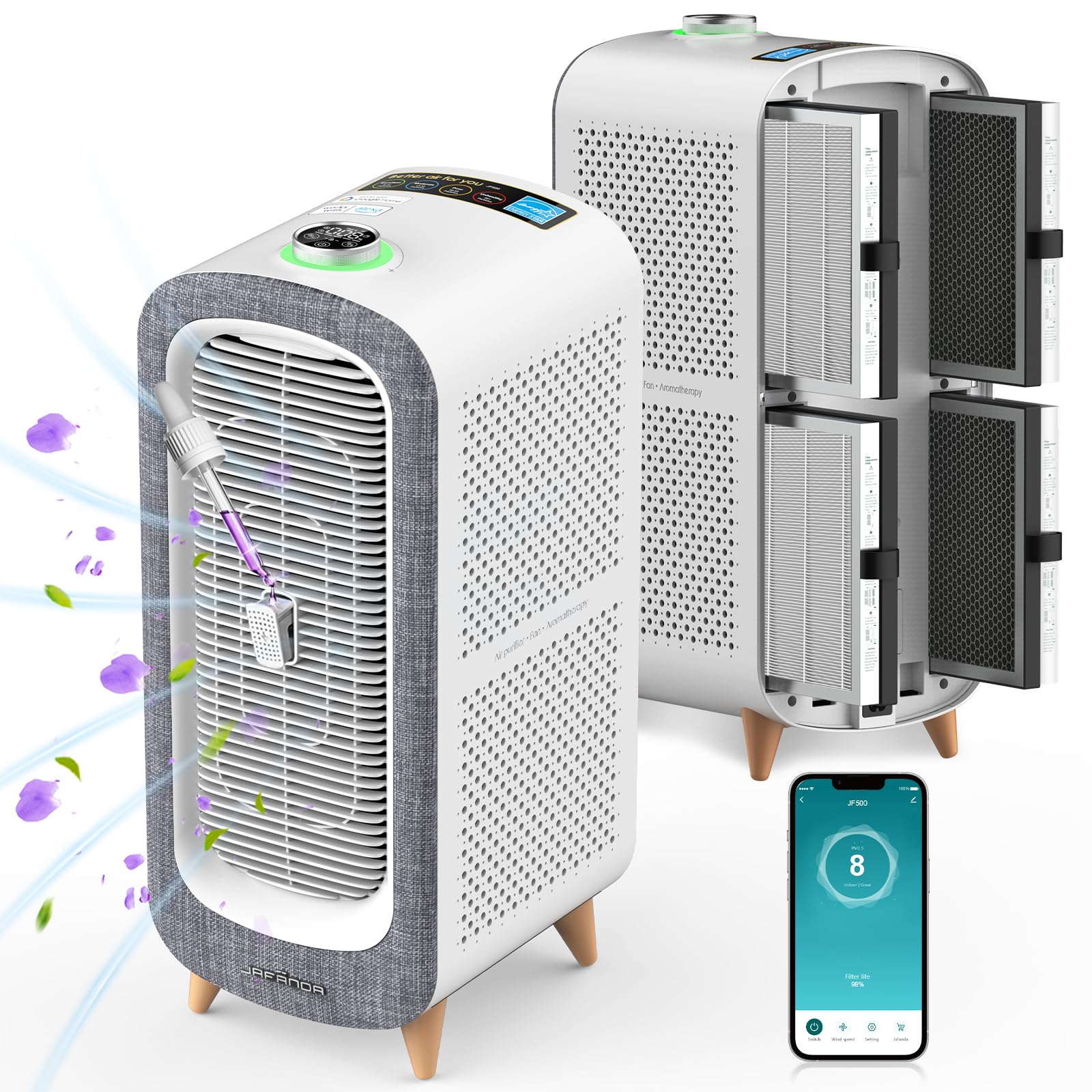 Jafnda Air Purifiers For Home Large Room Up To 2105Ft, 4   True Hepa 13 Filter, 0.66Lbs Activated Carbon Remove 99.97% Dust Smok