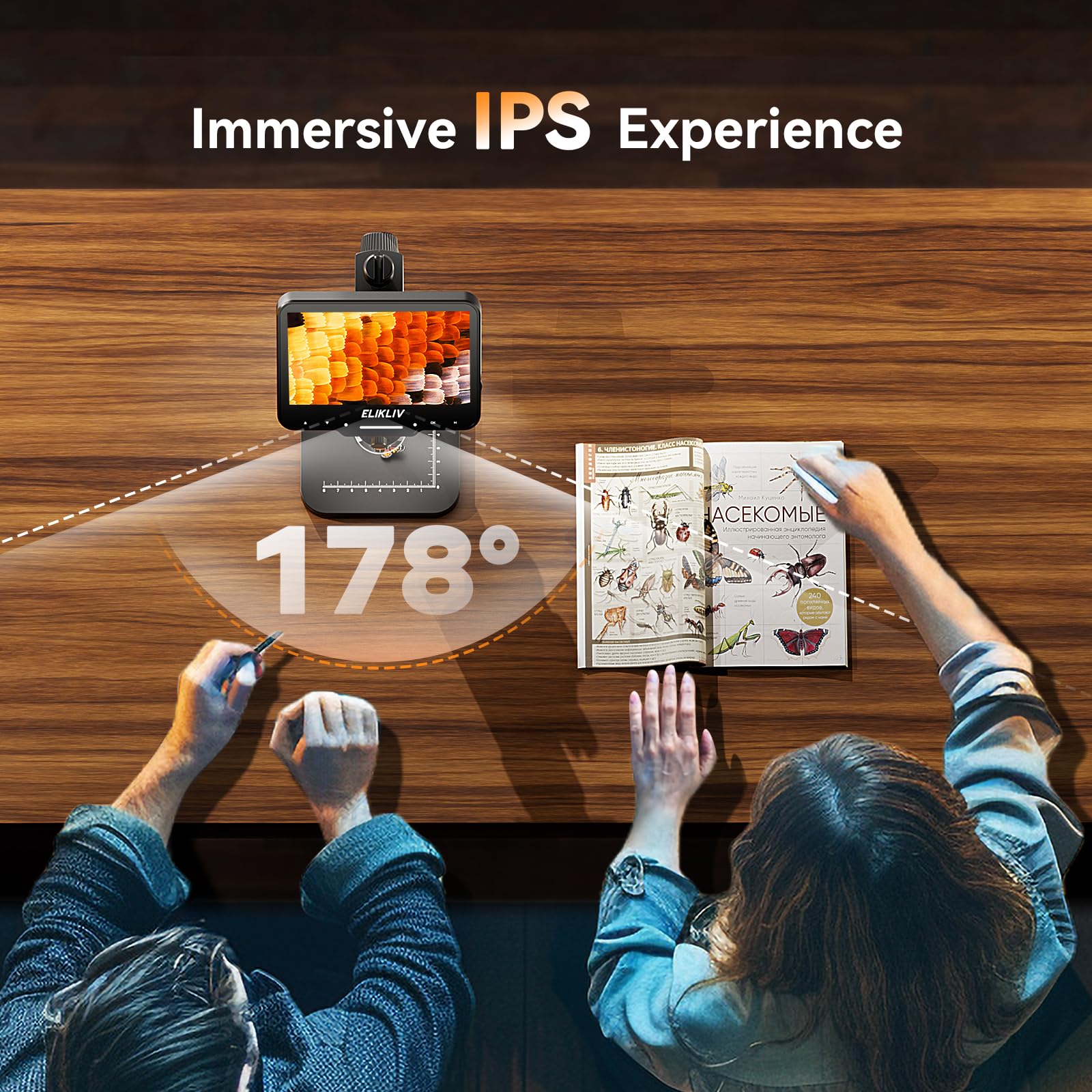 Elikliv Coin Microscope Edm4 Max, 4.3'' Lcd Digital Microscope1000X, Coin Magnifier With 8 Adjustable Led Lights, Coin Microscop