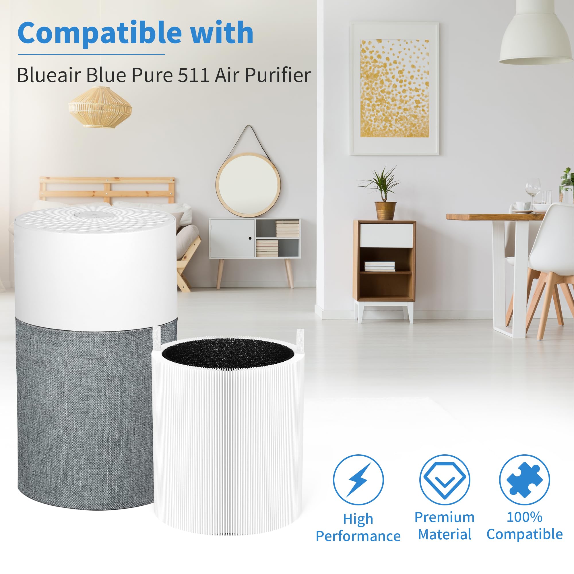 Xbww 3 Packs Blue Pure 511 Replacement Filters For Blueair Blue Pure 511 Air Cleaner Purifier,2 In 1 Filter Of H13 True Hepa And