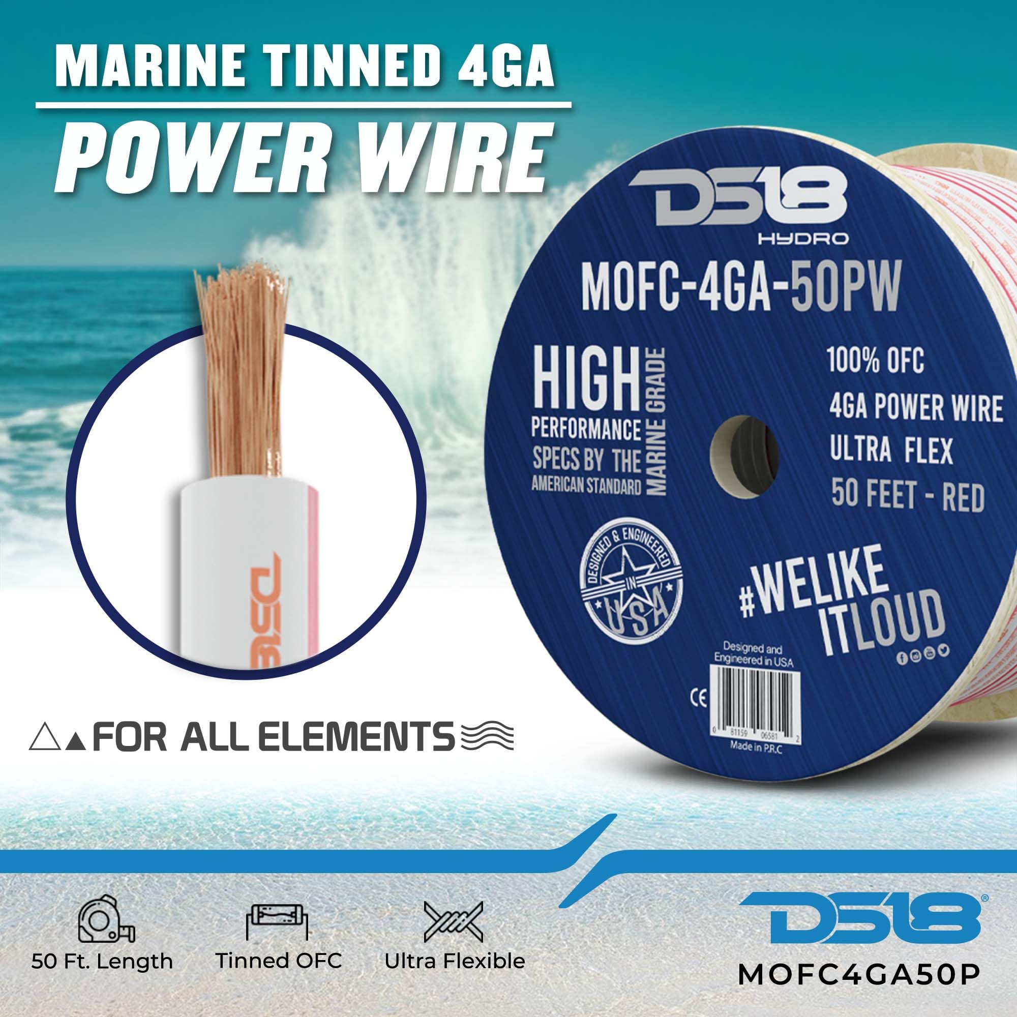 Ds18 Mofc4Ga50P 4 Gauge 50 Feet Marine Wire Tinned Boat Cable Oxygen Grade Ofc Power Wire   American Standard Wire For Automotiv
