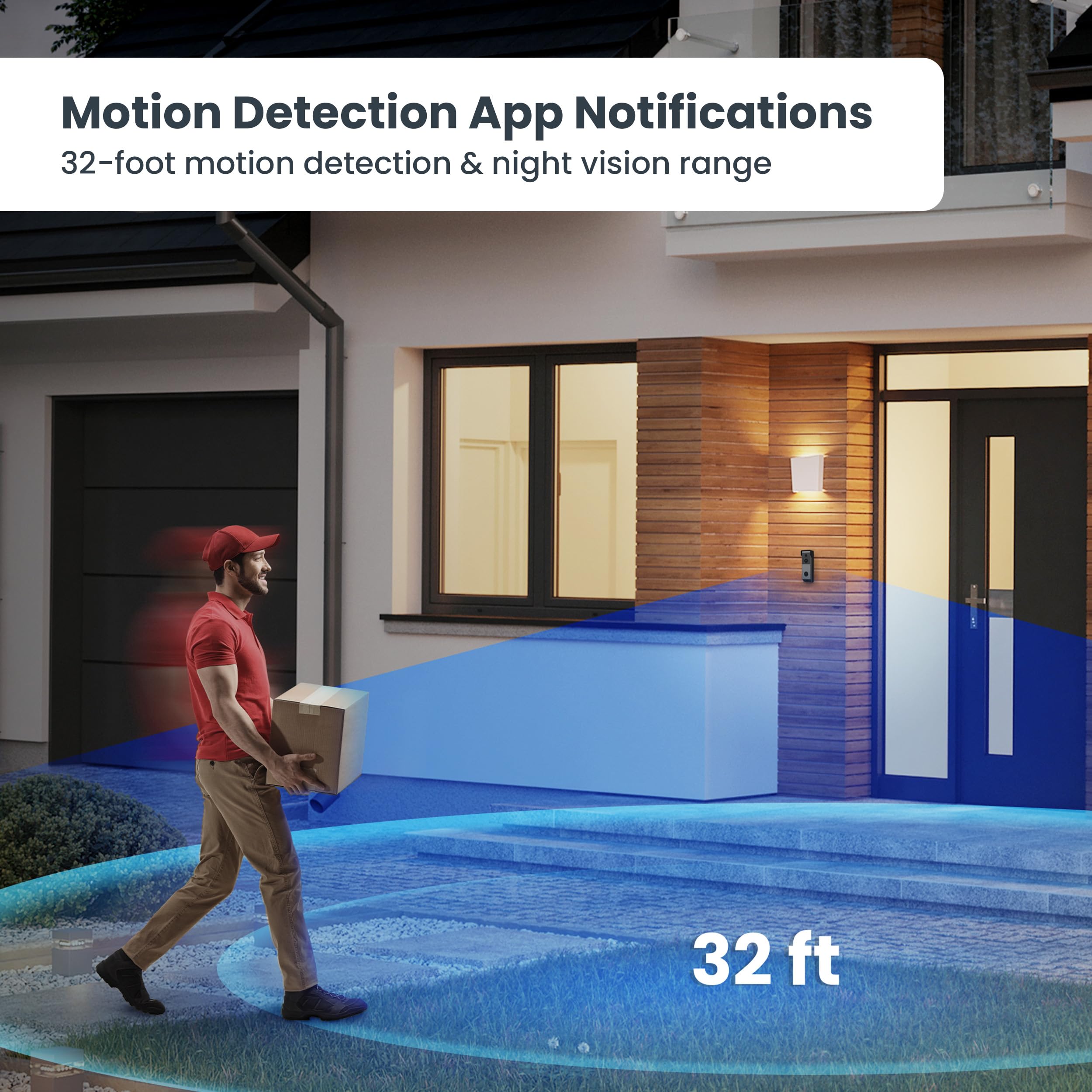 Feit Electric Smart Wireless Doorbell W/Dual-Lens 1080P Hd Camera, 24/7 Local Recording, Night Vision, Voice Assistant, Ai Detec