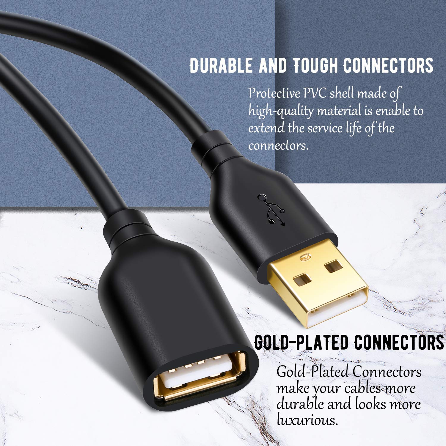 Costyle Usb Extension Cable 6Ft, 2 Pack Usb 2.0 Usb Type A Male To A Female Extension Cord Usb Cable Extender With Gold Plated Connectors For Usb Keyboard,Flash Drive,Hard Drive (Black)