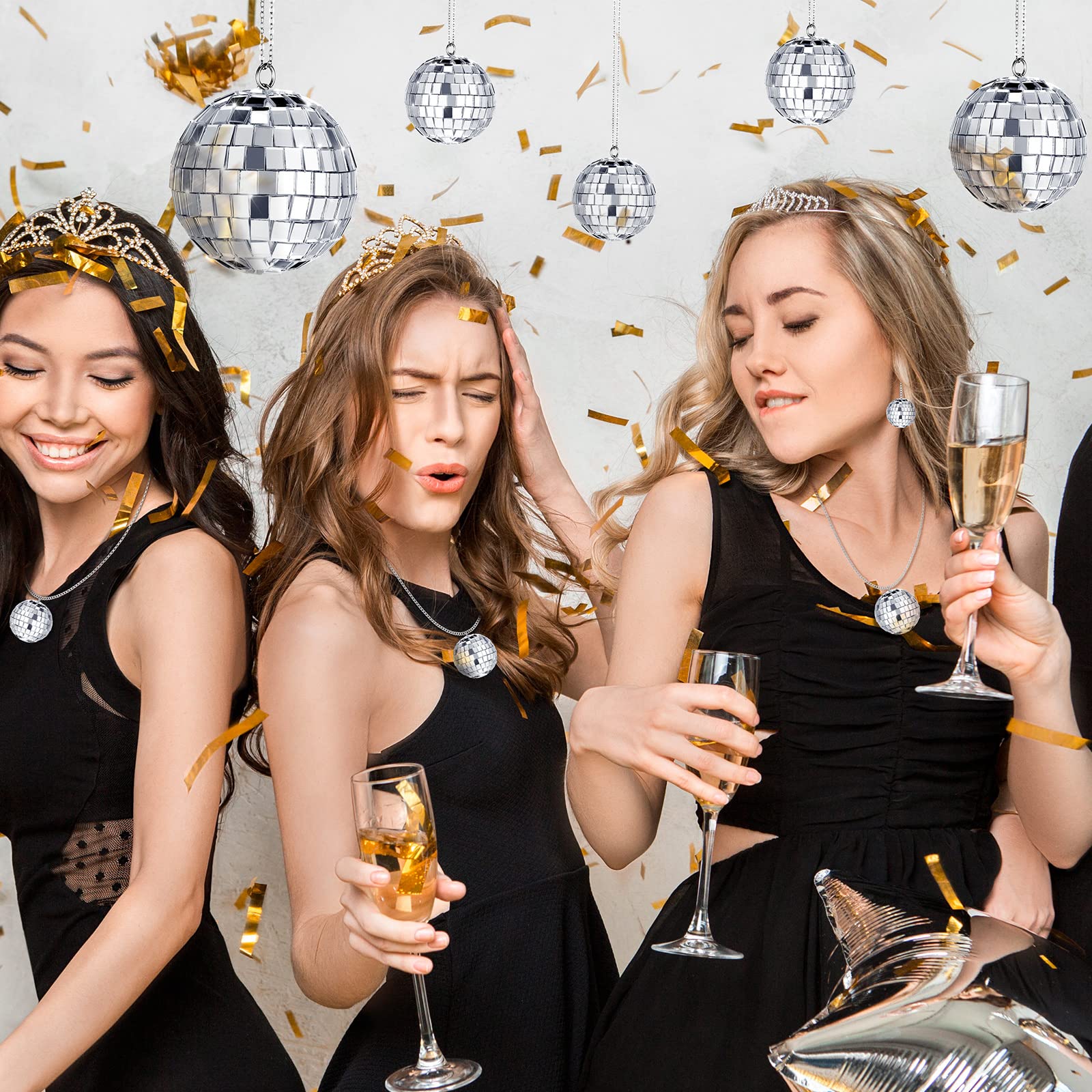 Mtlee Christmas Disco Balls Ornaments Hanging Mini Mirror Disco Balls With Rope Different Size Cake Topper Bulk Disco Themed Par