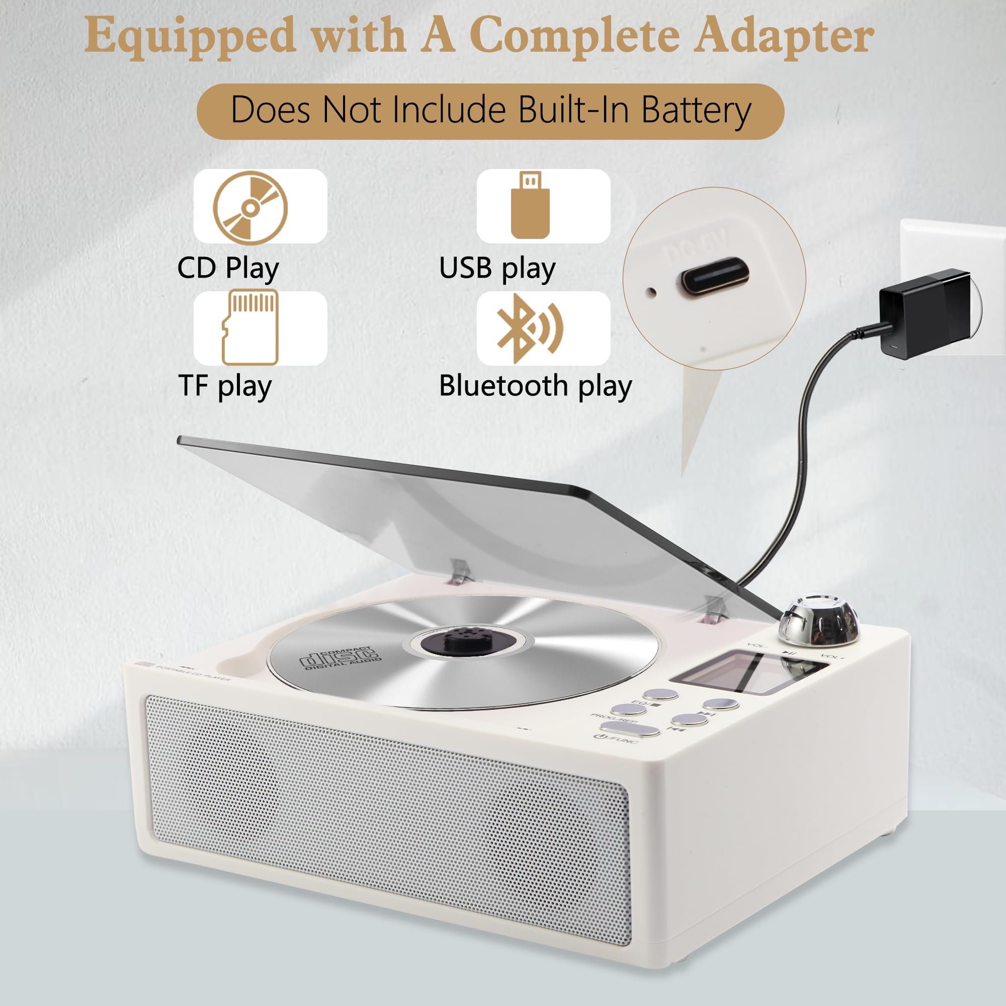 M-Amazup Cd Player Portable, Desktop Cd Players For Home With Cable And Adapter, Dual Speakers, Support Opt/Usb/Tf Card/Aux/Fm W