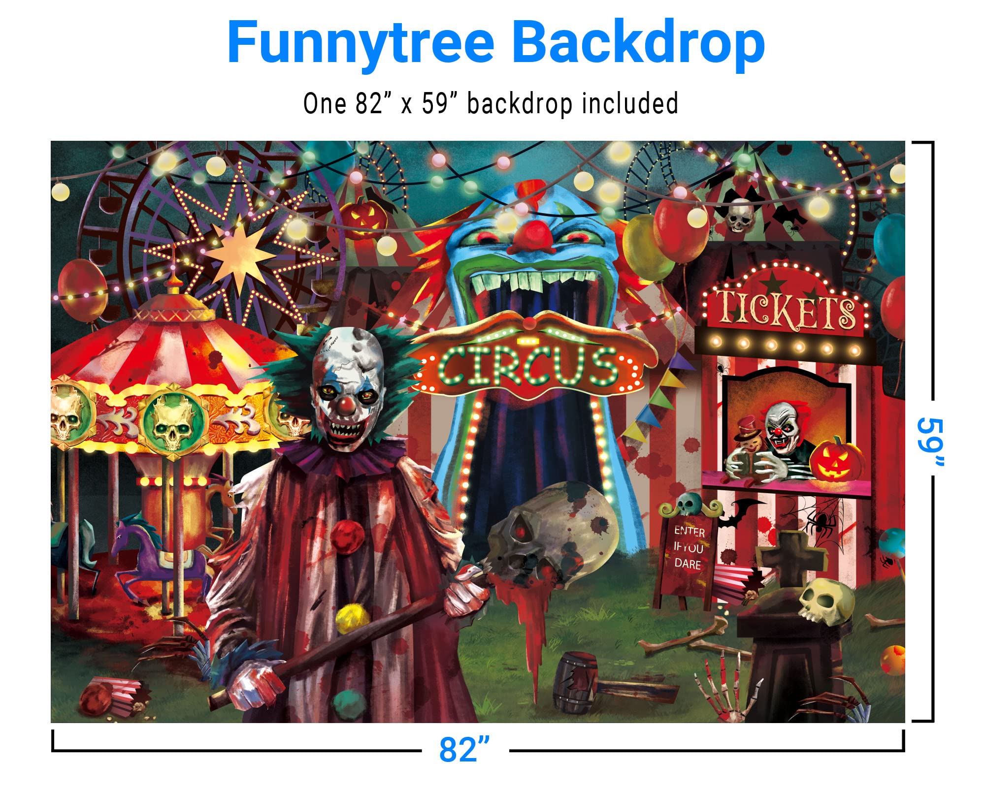Funnytree 7X5Ft Halloween Evil Circus Theme Backdrop For Photography Clown Creepy Carnival Haunted House Horror Scary Birthday Party Decorations Banner Home Decor Photo Booth Props Background