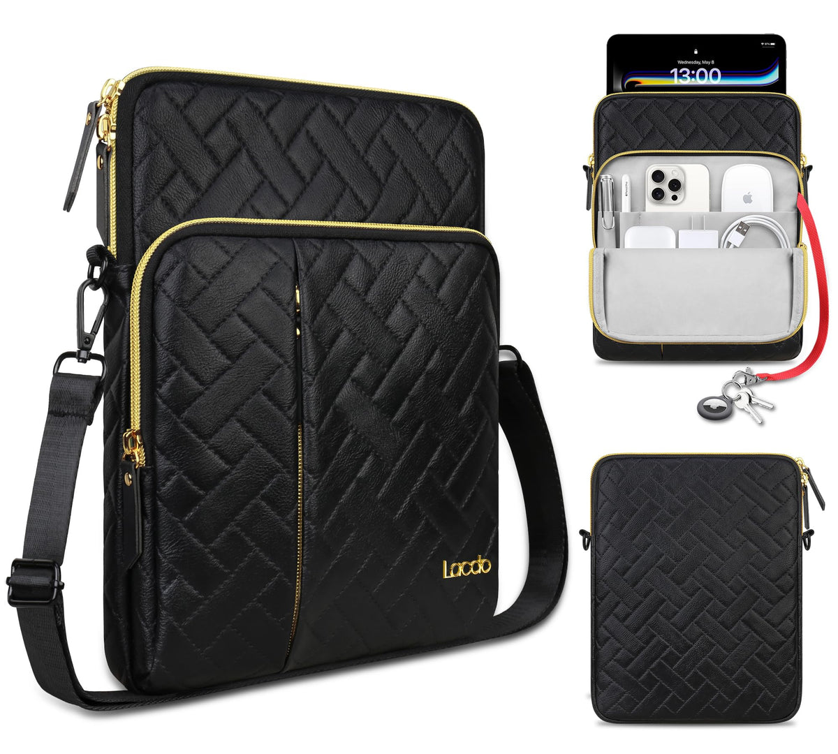 Lacdo Tablet Sleeve Bag for 11 inch iPad Pro M4 / iPad Air M2, 10.9 inch iPad 10 / iPad Air 5 4, 10.2' iPad, 10.5' iPad Pro Air, 11 inch Samsung Galaxy Tab A9+ Tablet Shoulder Bag Carrying Case, Black