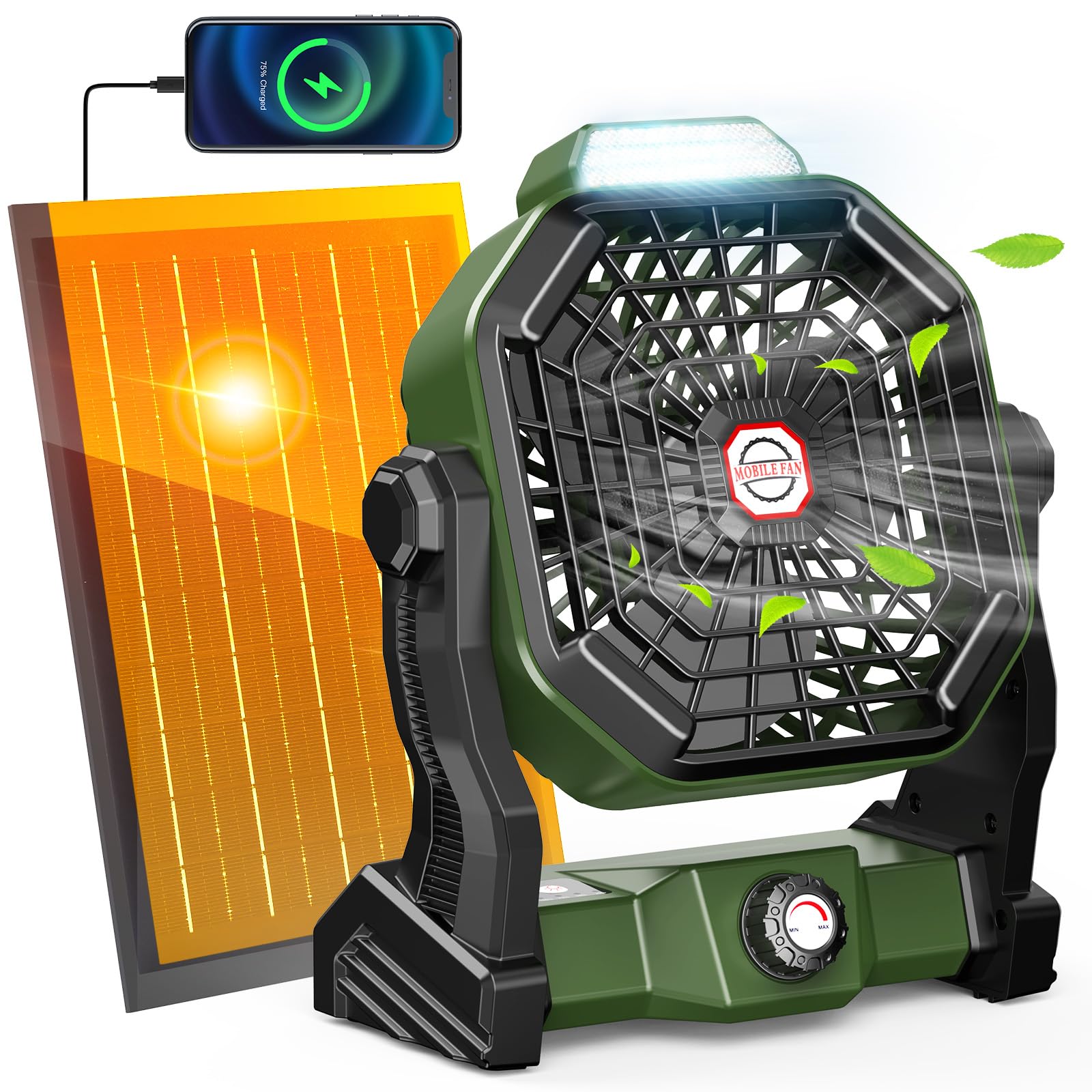 Drchop 10800Mah Solar Powered Fan, 7W Solar Camping Fan & Led Lantern, Rechargeable Fan With Solar Panel, Battery Operated Power