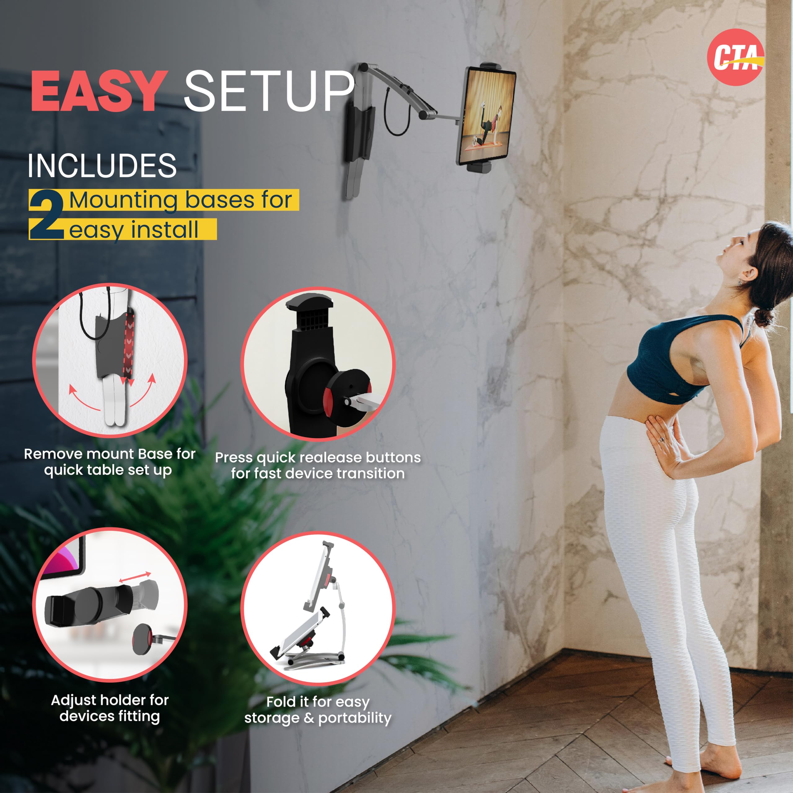 2 In One Mount Stand   Cta Multi Flex Tablet Stand And Mount Installs On Walls Or Folds For Ipad 10Th Gen 10.9''   Ipad 7/8/9 Ge