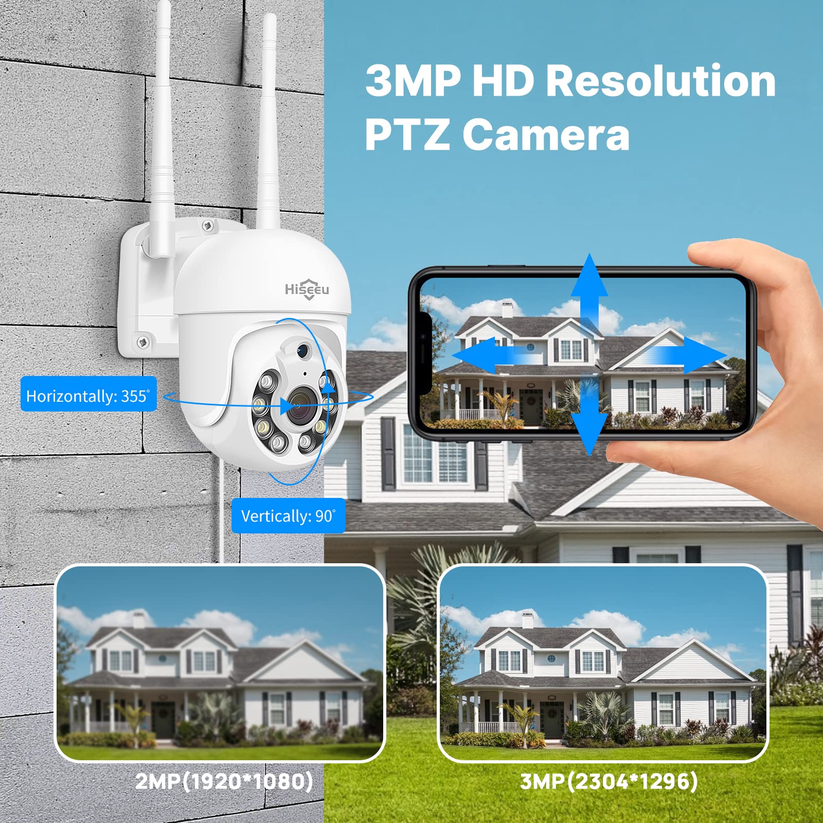 Hiseeu 5Mp Wireless Security Camera System Wifi Pro 10Ch Security Cameras Outdoo System,Ptz Cameras System,Motion Alert, Ip66 Waterproof,24/7 Record With 1Tb Hard Drive