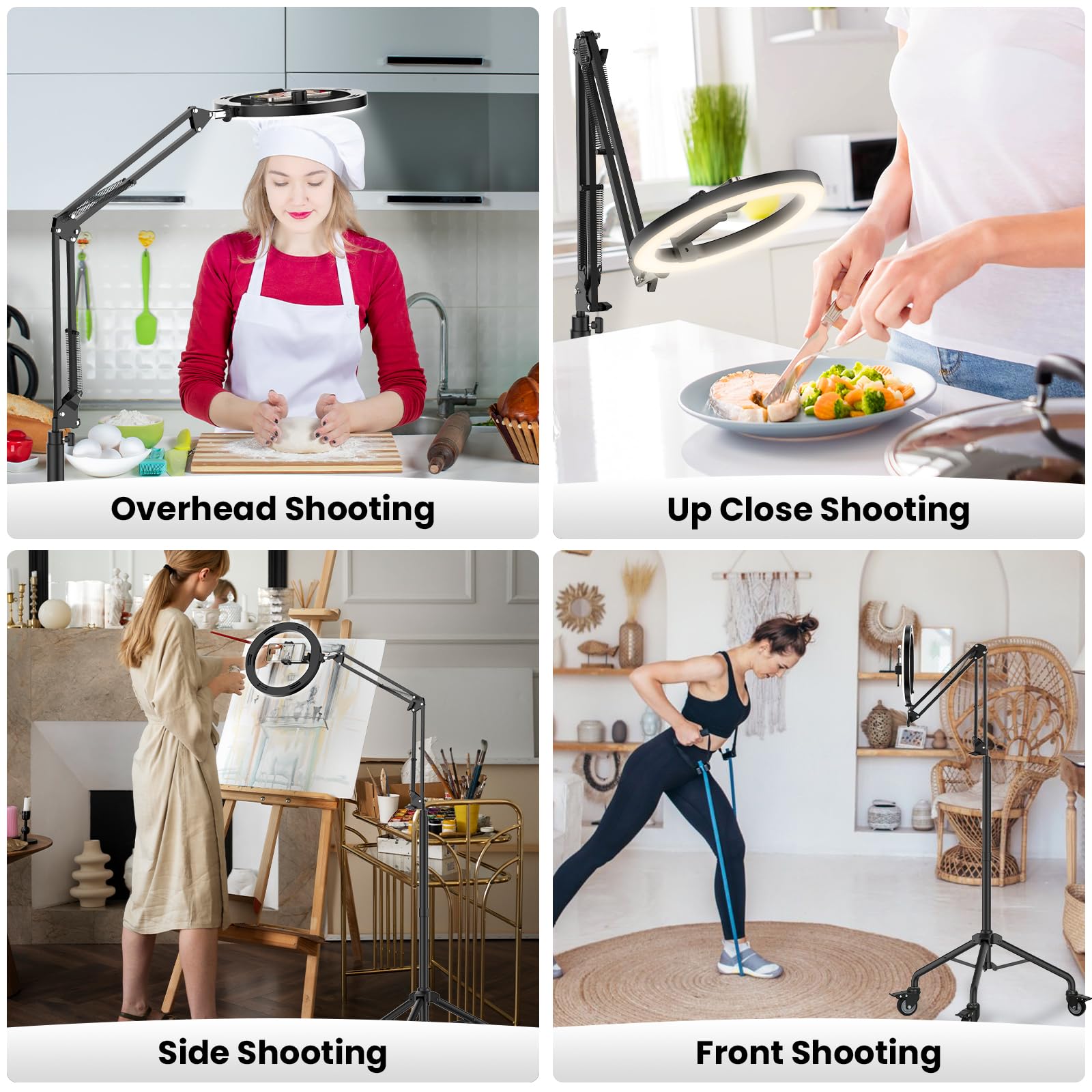 Luxsure Ring Light Tripod For Iphone, Overhead Phone/Camera Mount With Casters,Led Ring Light With Stand And Phone Holder,Phone