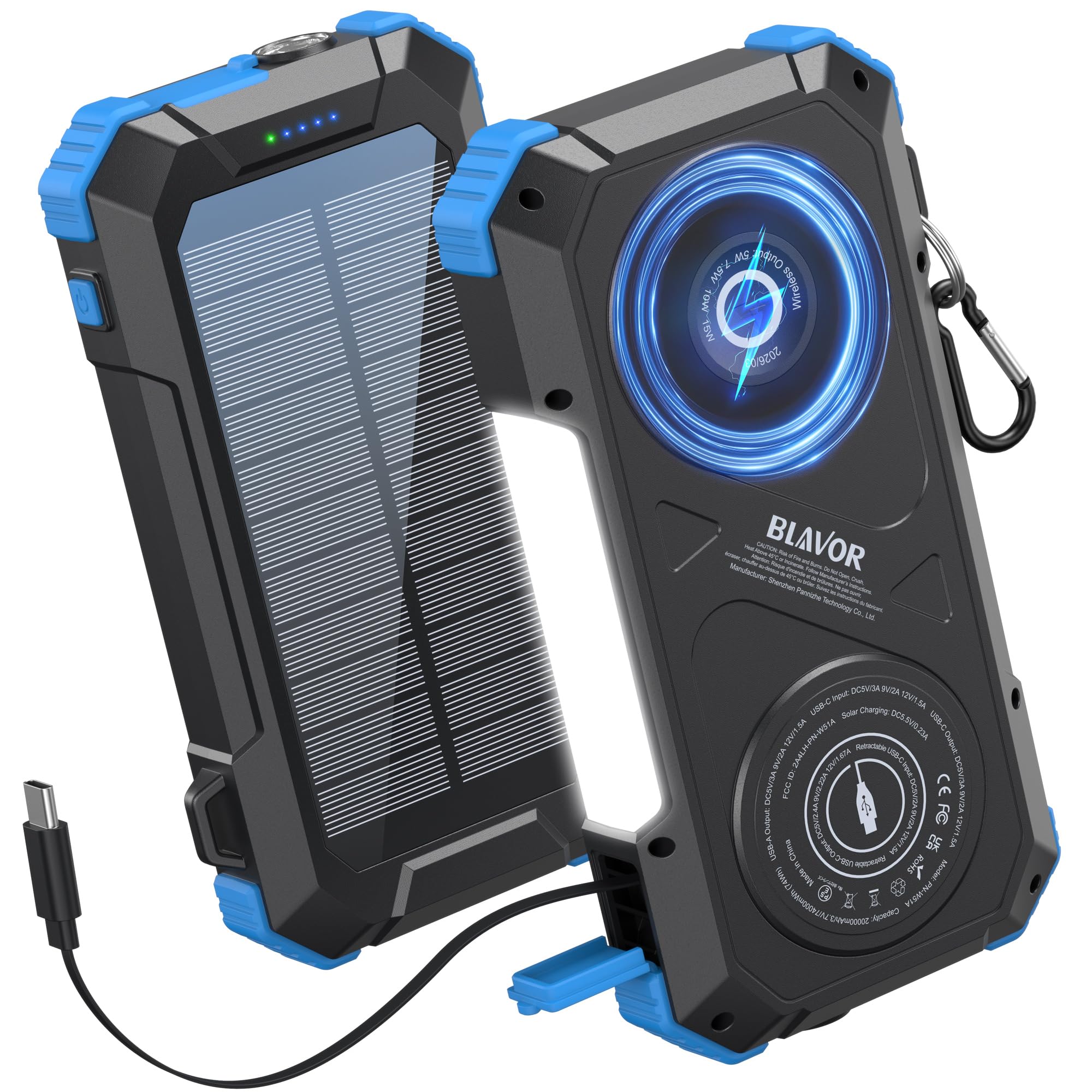 BLAVOR Solar Power Bank Builtin Retractable Cable 20000mAh
